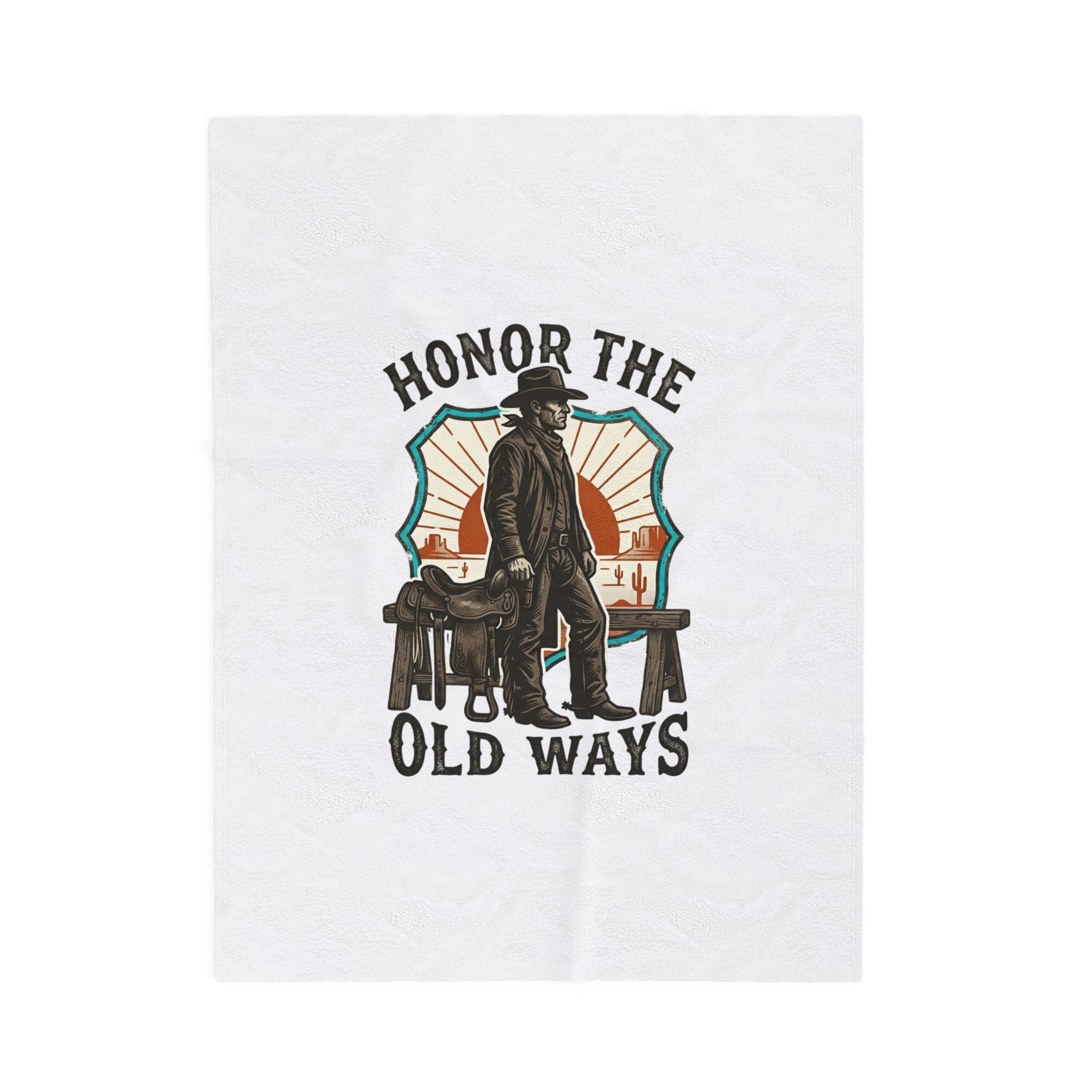 Honor the Old Ways Velveteen Blanket | Western Americana, Vintage Cowboy. 30" × 40"
