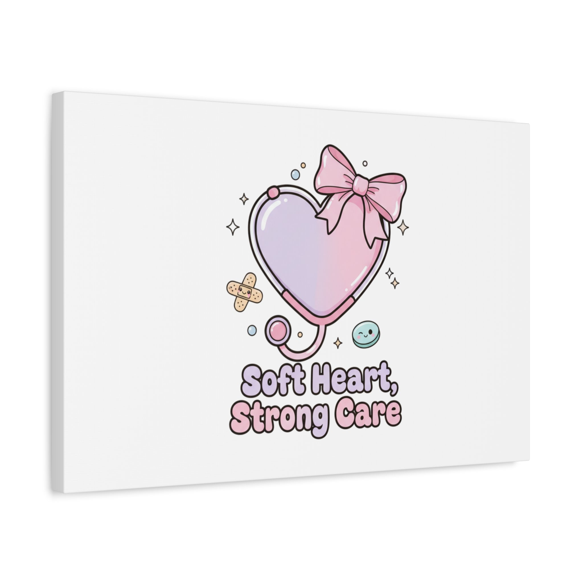 Soft Heart Strong Care Canvas, Pastel Cute Nurse Medical Art | Coquette Healthcare 36" x 36" 1.25"
