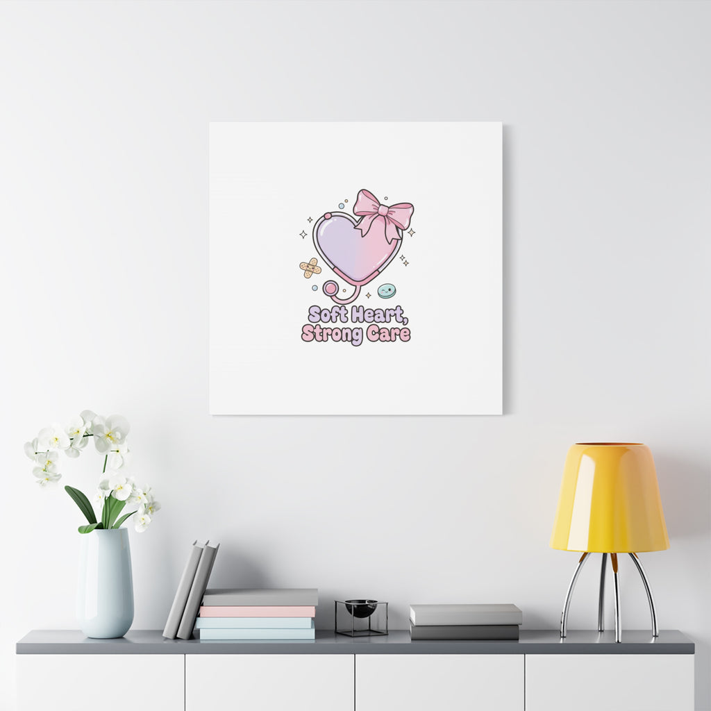 Soft Heart Strong Care Canvas, Pastel Cute Nurse Medical Art | Coquette Healthcare 36" x 36" 1.25"