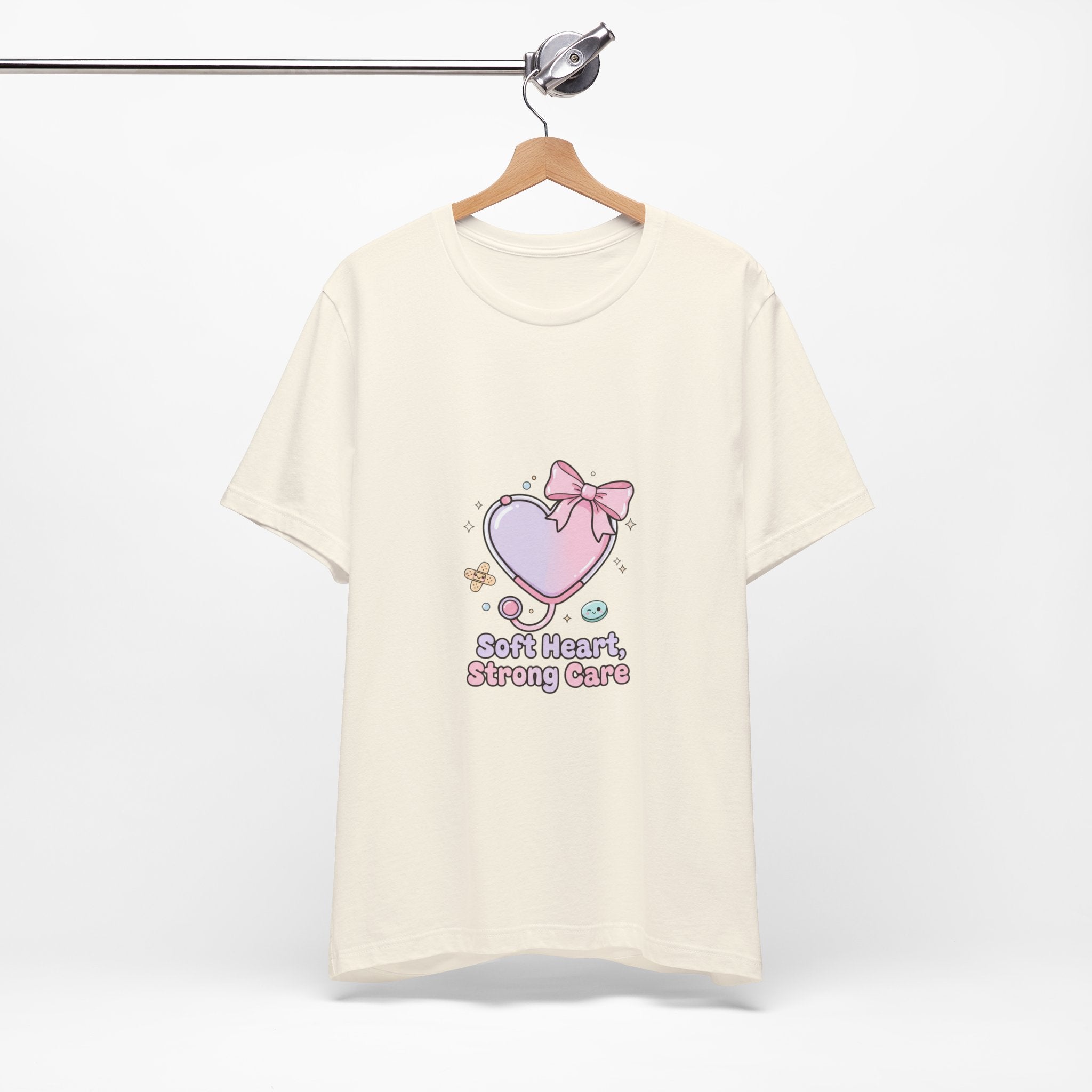 Soft Heart Strong Care T-Shirt | cute nurse graphic, pastel coquette medical shirt Navy