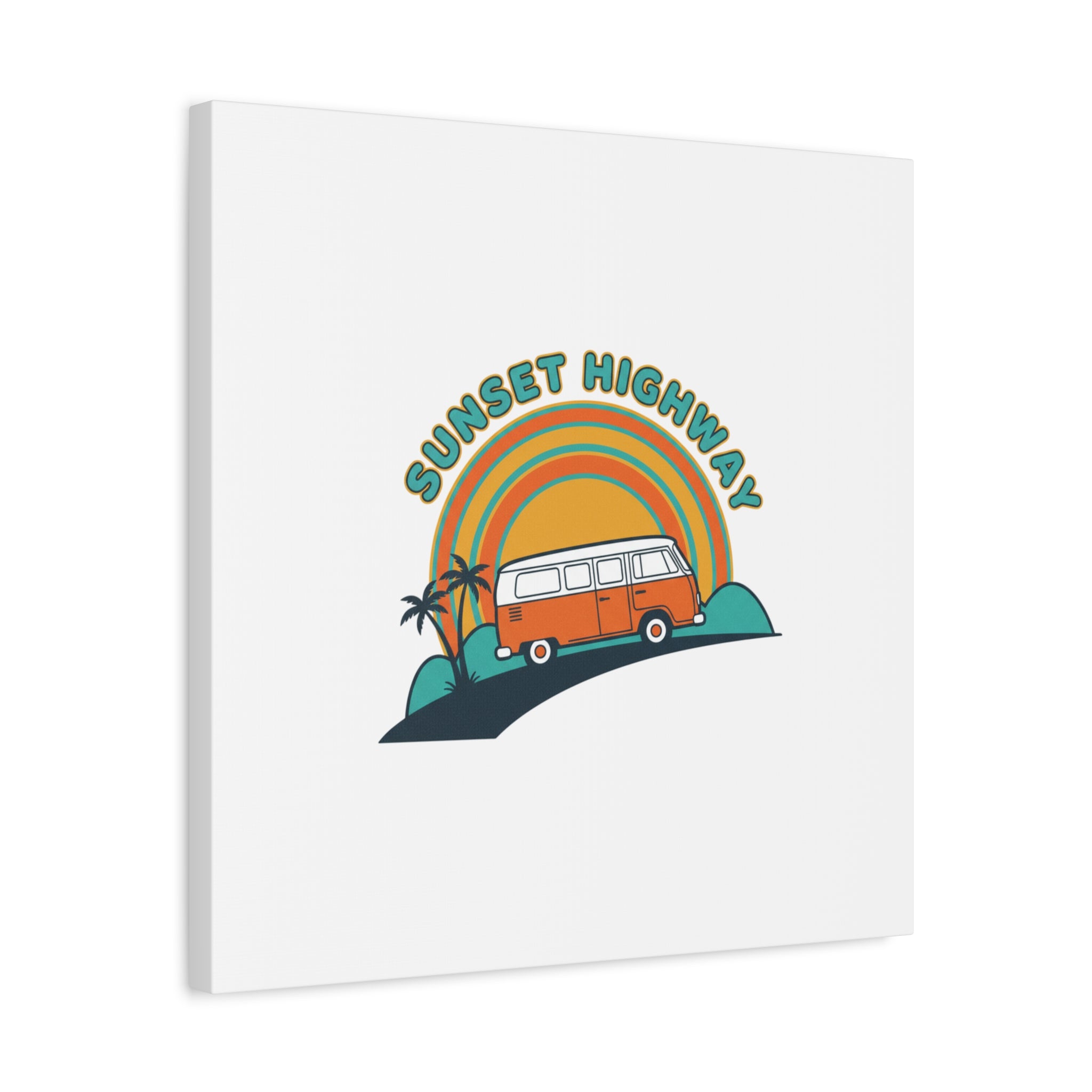 Sunset Highway Van Canvas | 1970s Retro Surf, Vintage Palm Poster 36" x 36" 1.25"