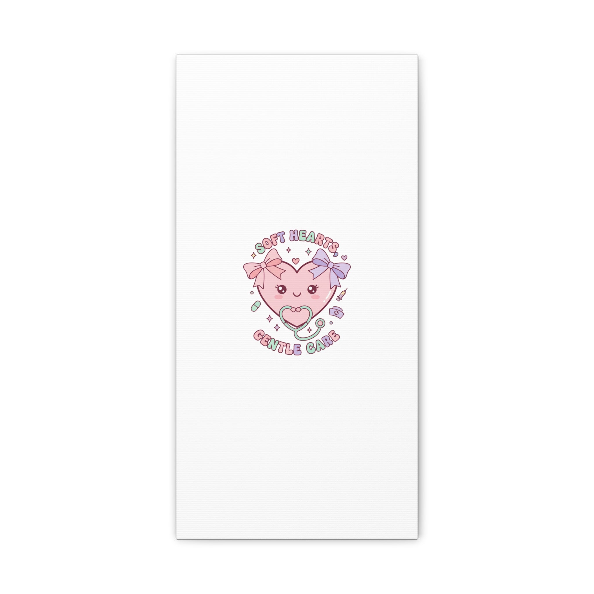 Soft Hearts Gentle Care Canvas, Cute Nurse Graphic | Pastel Coquette Medical Art 10" x 20" (Vertical) 1.25"