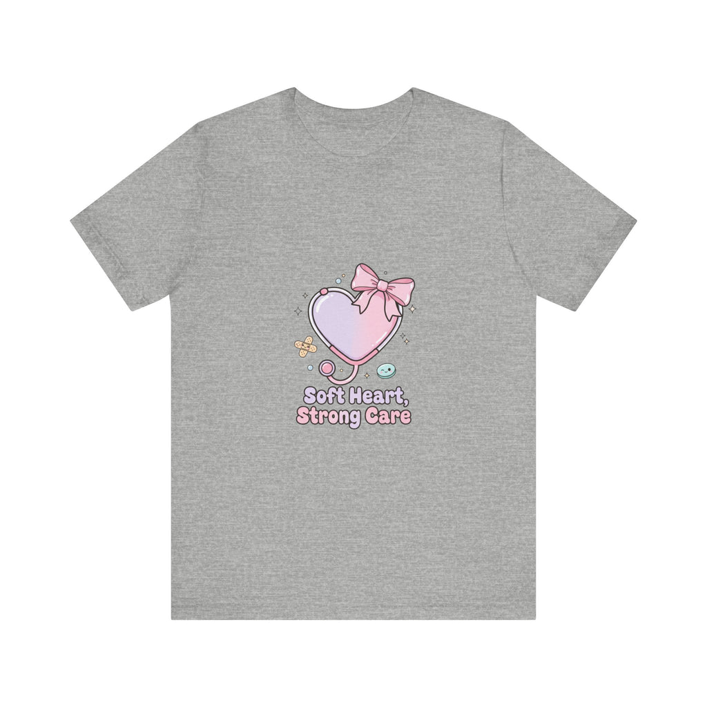 Soft Heart Strong Care T-Shirt | cute nurse graphic, pastel coquette medical shirt Navy
