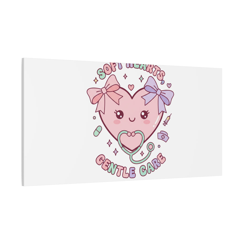 Soft Hearts Gentle Care Canvas, Cute Nurse Graphic | Pastel Coquette Medical Art 36" x 36" 1.25"