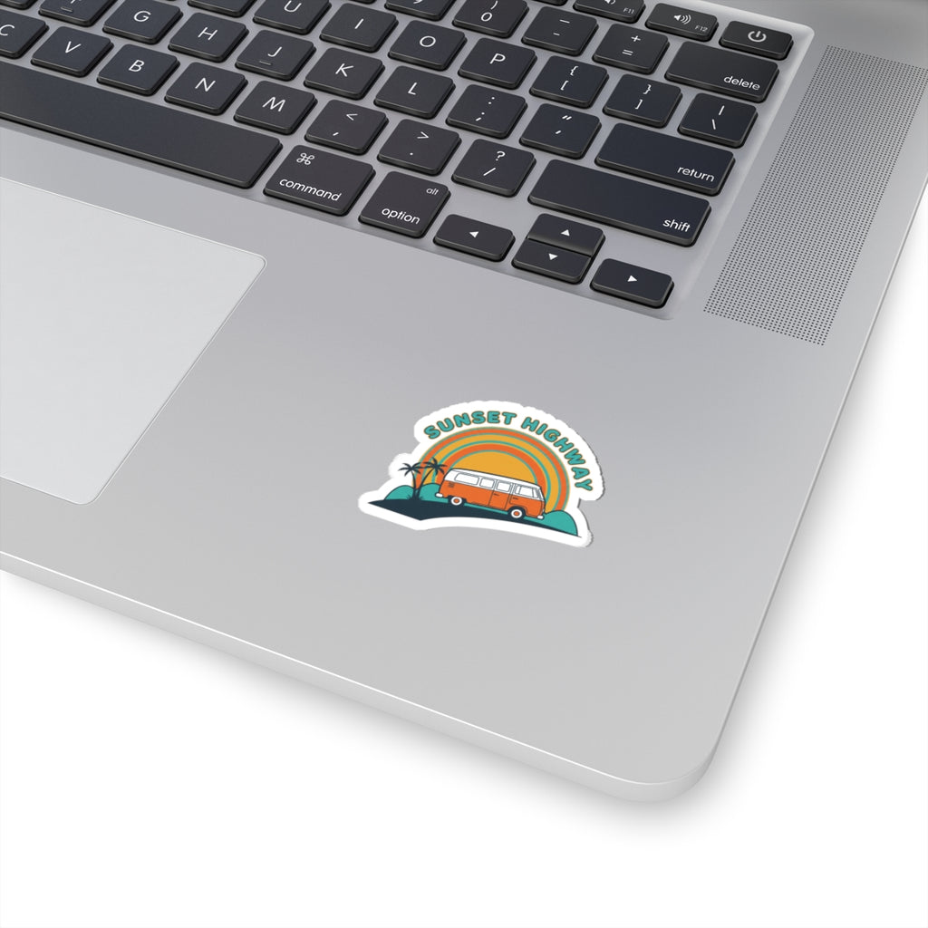 Sunset Highway Van Sticker | 70s Retro Surf, Vintage Palm Postcard