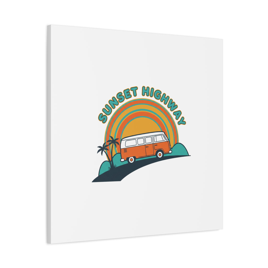 Sunset Highway Van Canvas | 1970s Retro Surf, Vintage Palm Poster 36" x 36" 1.25"