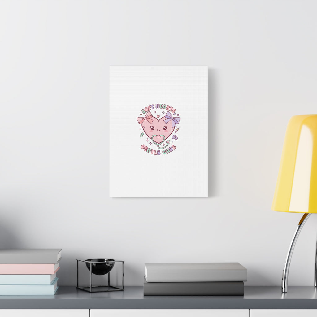 Soft Hearts Gentle Care Canvas, Cute Nurse Graphic | Pastel Coquette Medical Art 36" x 36" 1.25"