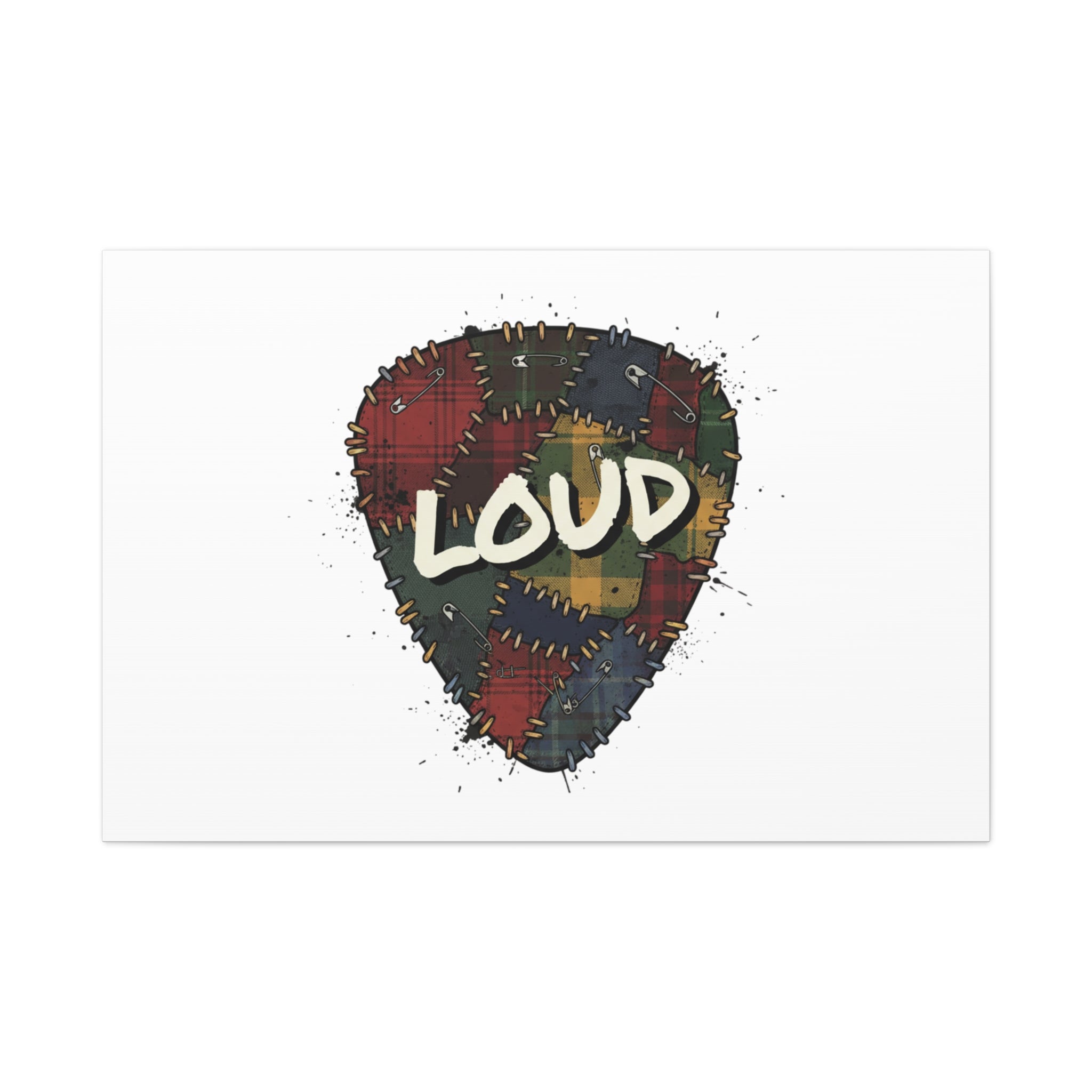 Plaid Patchwork Guitar Pick Canvas, Grunge Revival, 90s Rock Plaid Aesthetic 48″ x 32″ (Horizontal) 1.25"