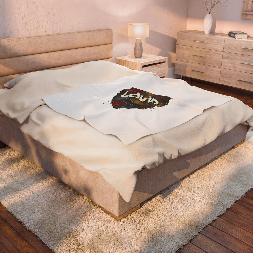 Plaid Patchwork 'Loud' Guitar Pick Velveteen Plush Blanket | Grunge Revival, 90s Flannel Aesthetic. 30" × 40"