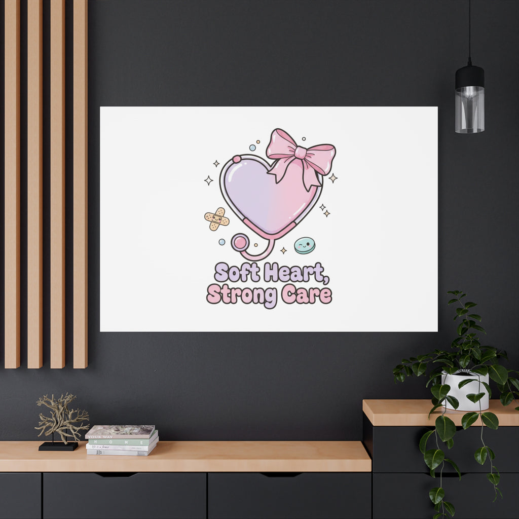 Soft Heart Strong Care Canvas, Pastel Cute Nurse Medical Art | Coquette Healthcare 36" x 36" 1.25"