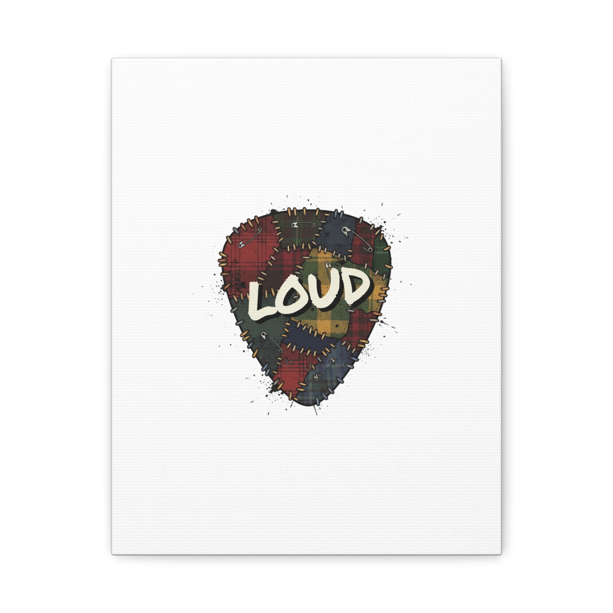 Plaid Patchwork Guitar Pick Canvas, Grunge Revival, 90s Rock Plaid Aesthetic 11″ x 14″ (Vertical) 1.25"