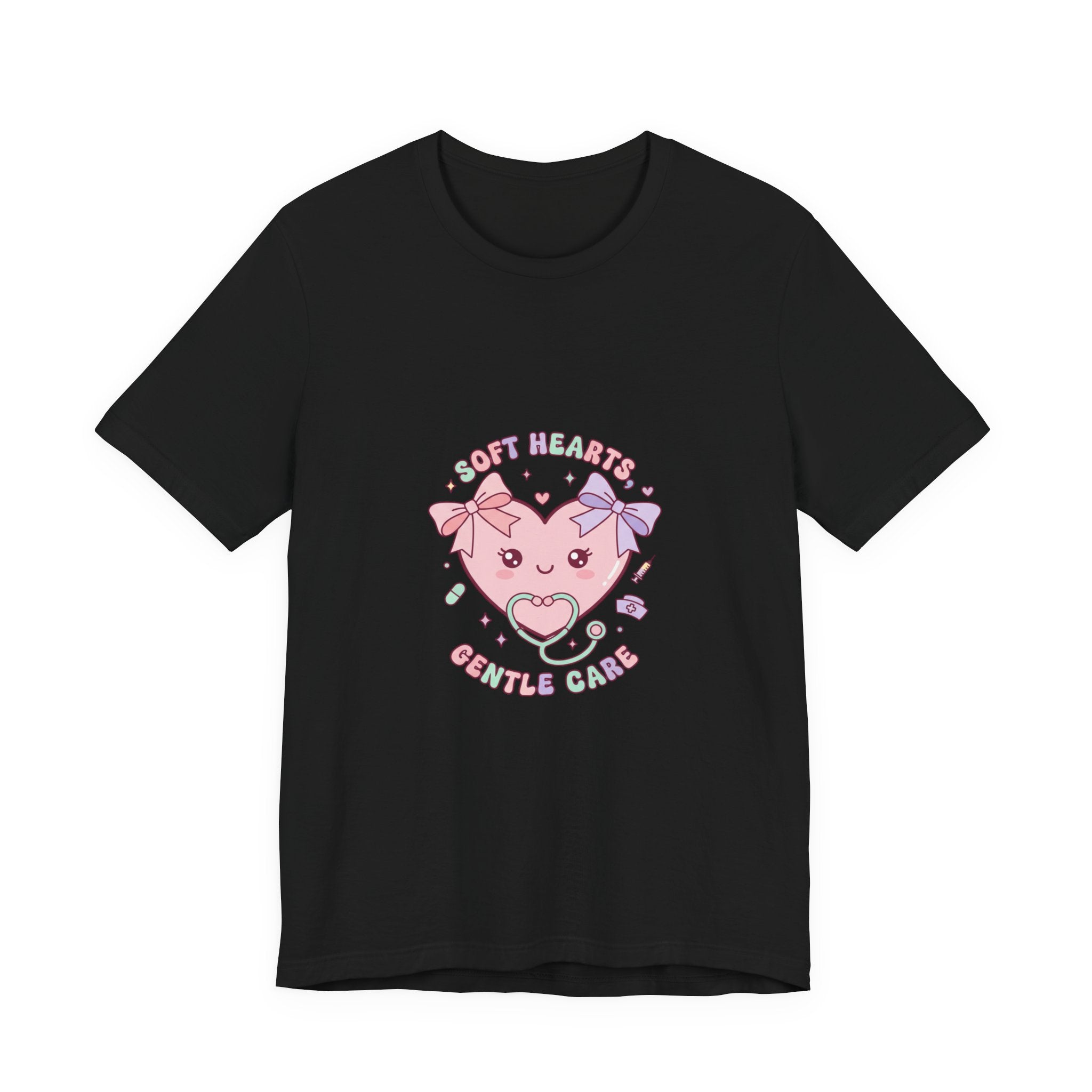 Kawaii Nurse Heart Tee | pastel healthcare design, coquette medical shirt Black