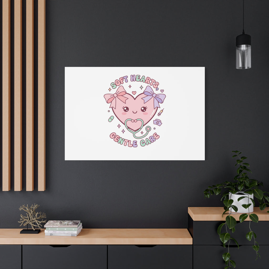 Soft Hearts Gentle Care Canvas, Cute Nurse Graphic | Pastel Coquette Medical Art 36" x 36" 1.25"