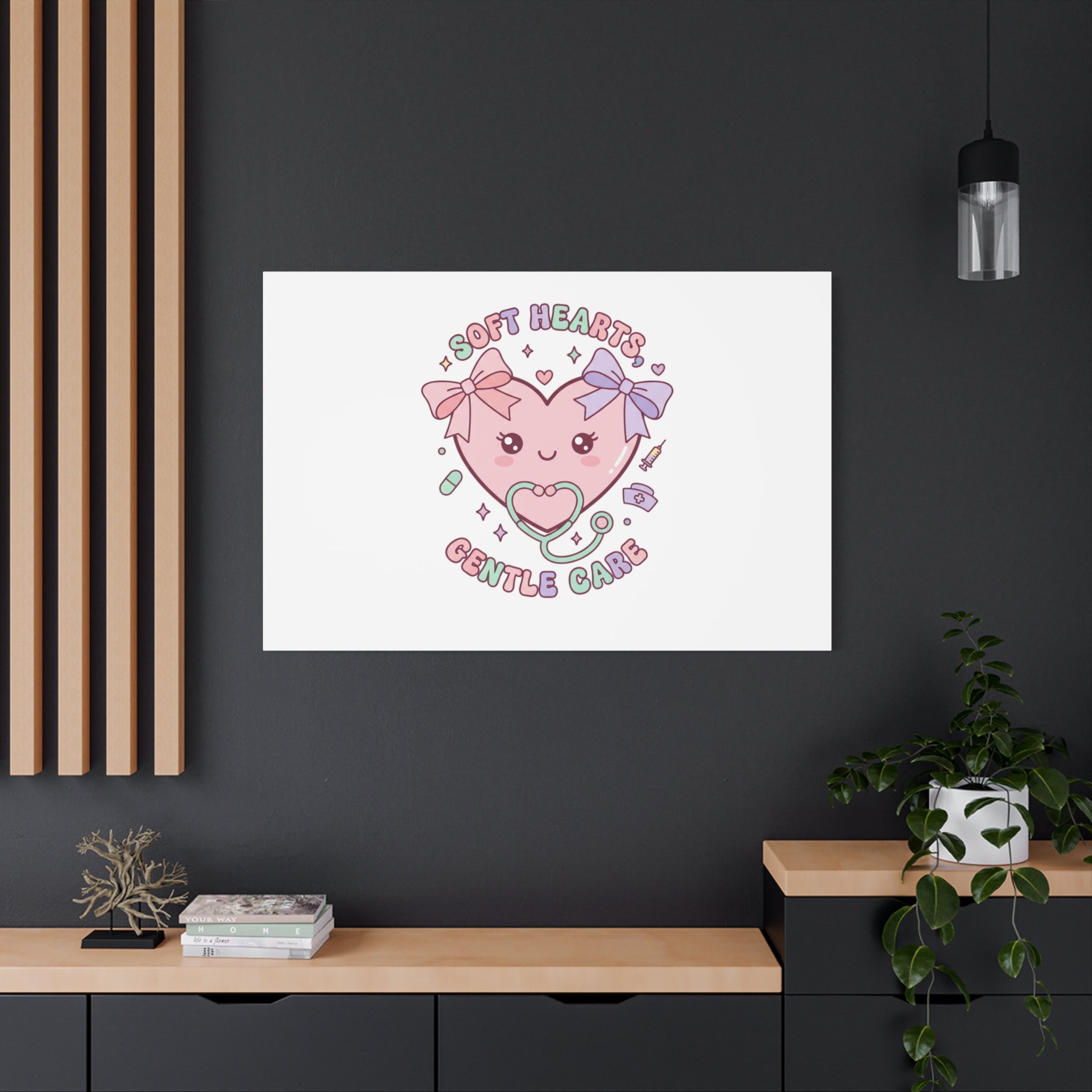 Soft Hearts Gentle Care Canvas, Cute Nurse Graphic | Pastel Coquette Medical Art 36" x 36" 1.25"
