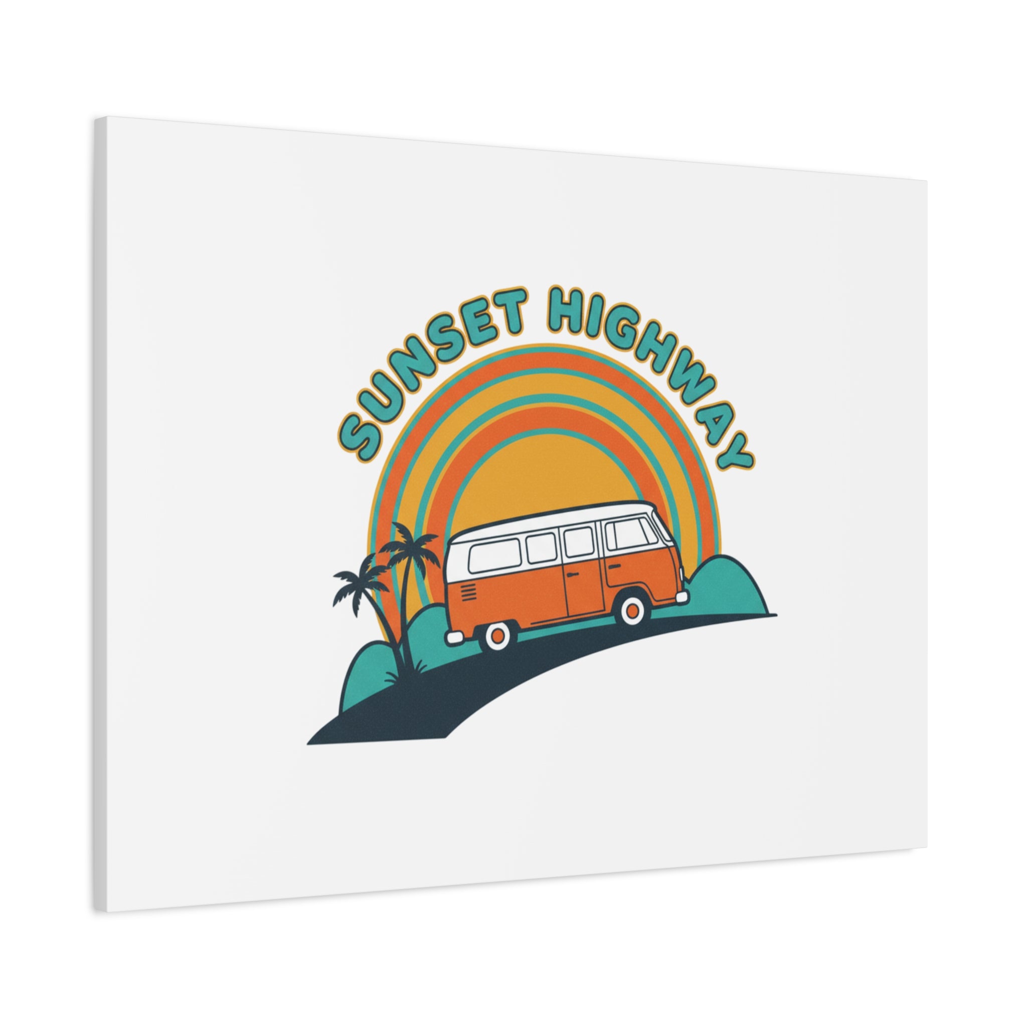 Sunset Highway Van Canvas | 1970s Retro Surf, Vintage Palm Poster 36" x 36" 1.25"