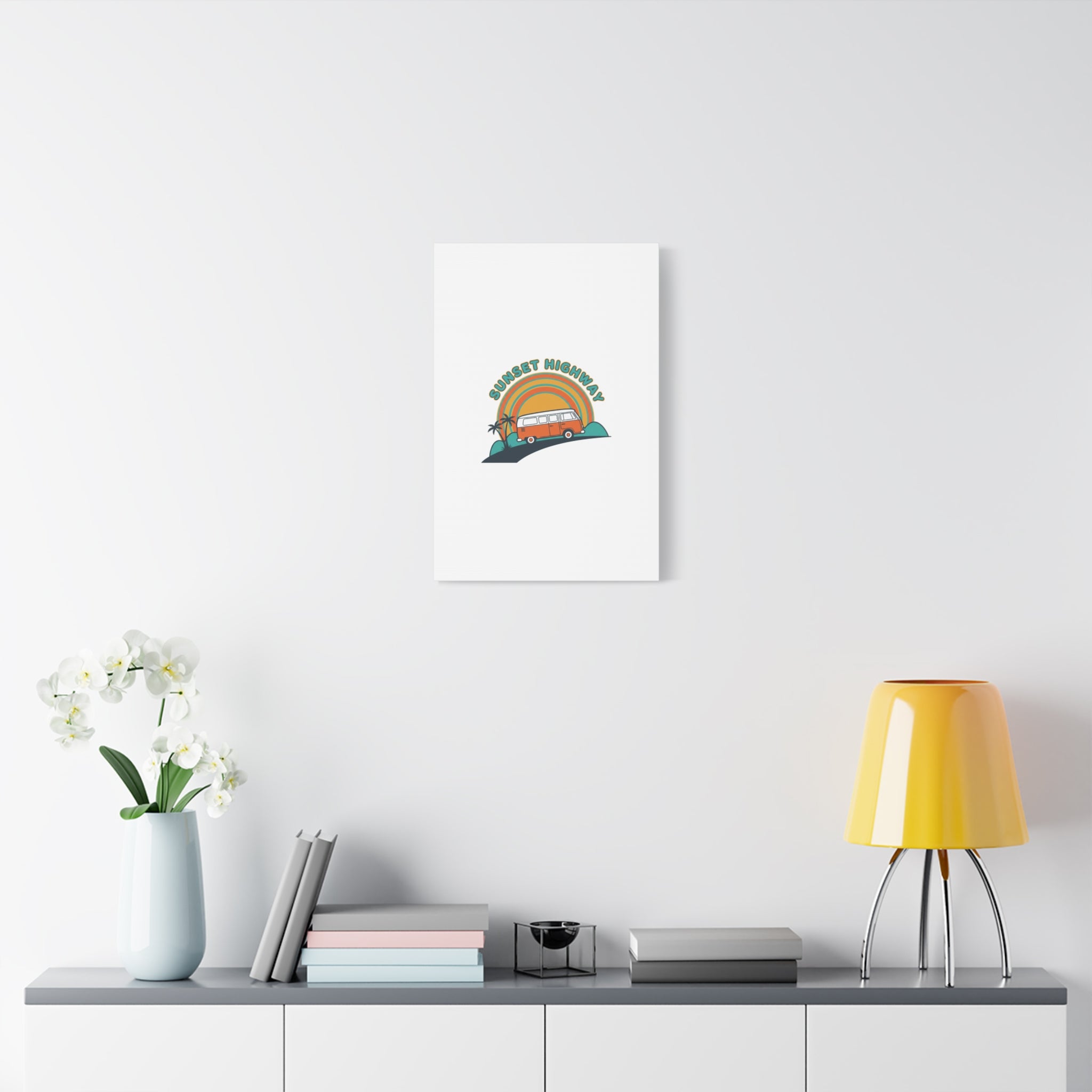 Sunset Highway Van Canvas | 1970s Retro Surf, Vintage Palm Poster 36" x 36" 1.25"