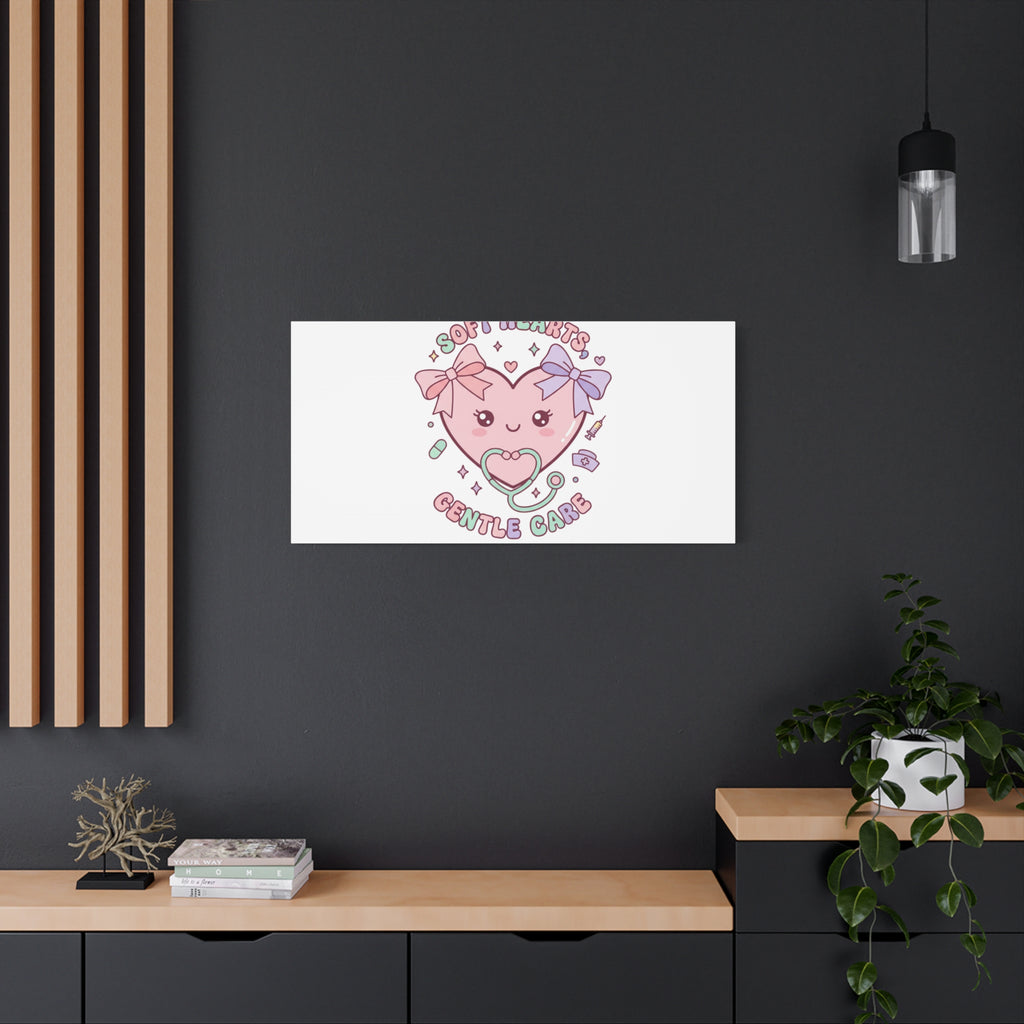 Soft Hearts Gentle Care Canvas, Cute Nurse Graphic | Pastel Coquette Medical Art 36" x 36" 1.25"