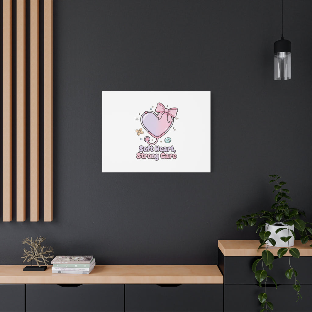Soft Heart Strong Care Canvas, Pastel Cute Nurse Medical Art | Coquette Healthcare 36" x 36" 1.25"