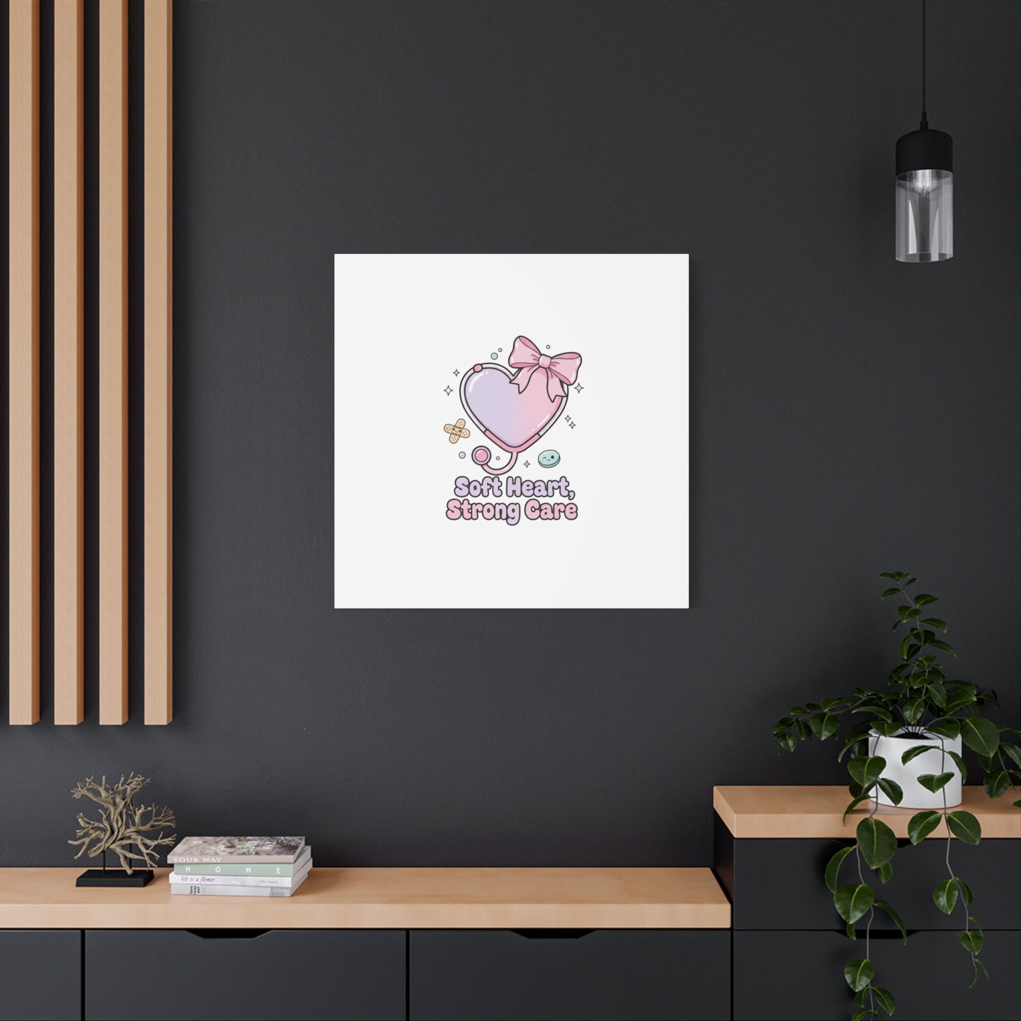 Soft Heart Strong Care Canvas, Pastel Cute Nurse Medical Art | Coquette Healthcare 36" x 36" 1.25"