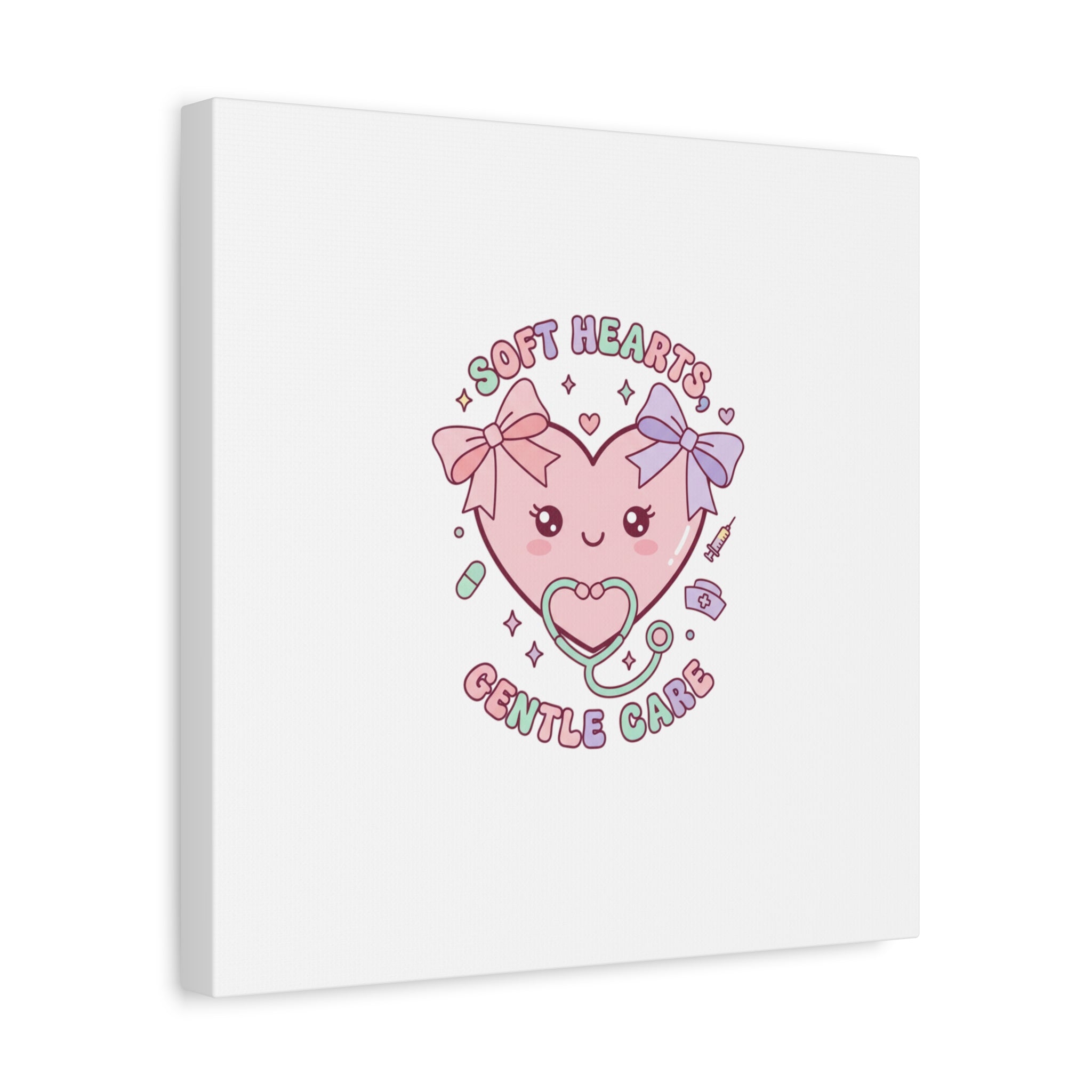 Soft Hearts Gentle Care Canvas, Cute Nurse Graphic | Pastel Coquette Medical Art 36" x 36" 1.25"
