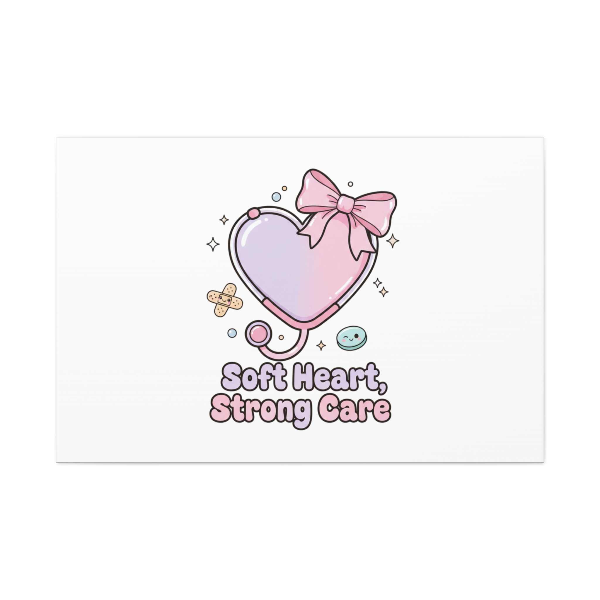 Soft Heart Strong Care Canvas, Pastel Cute Nurse Medical Art | Coquette Healthcare 48″ x 32″ (Horizontal) 1.25"