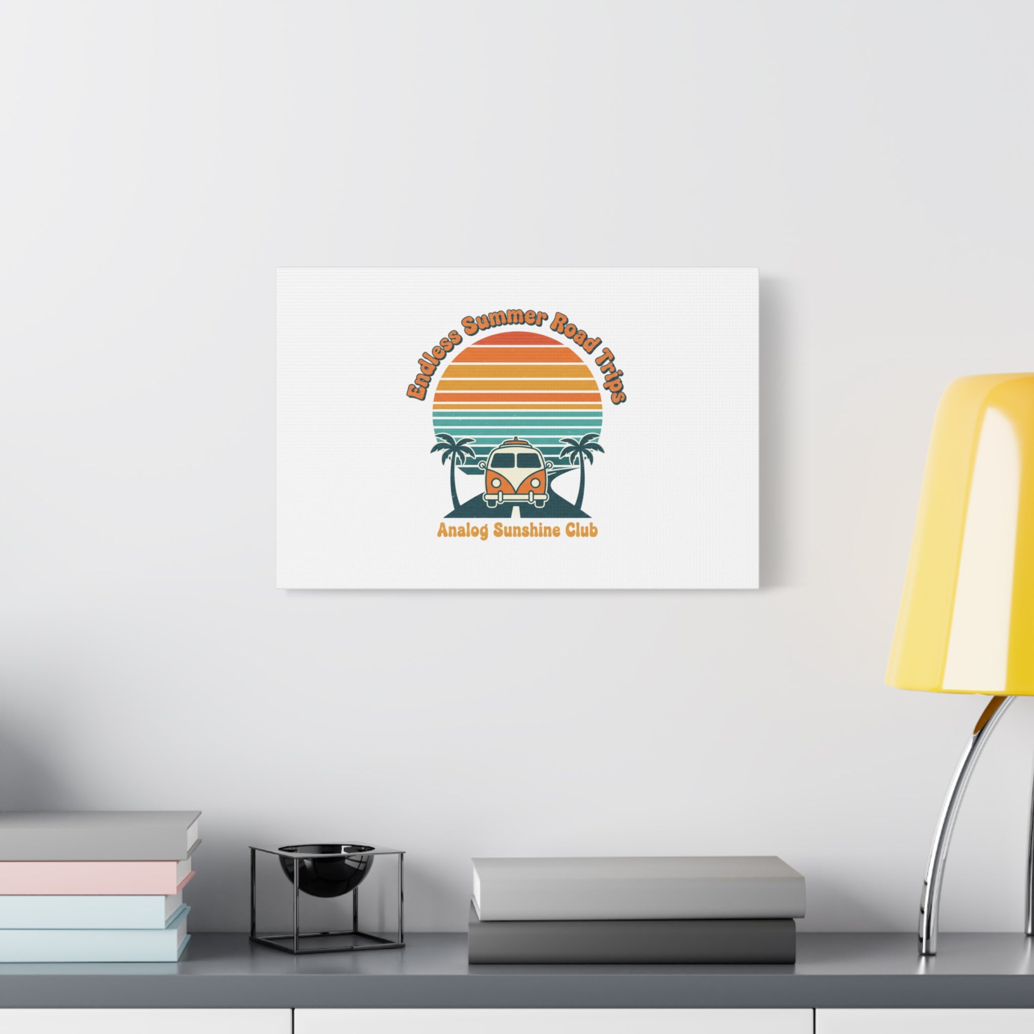 Endless Summer Road Trips Canvas | 1970s Sunset, Retro Surf Palm Art 36" x 36" 1.25"