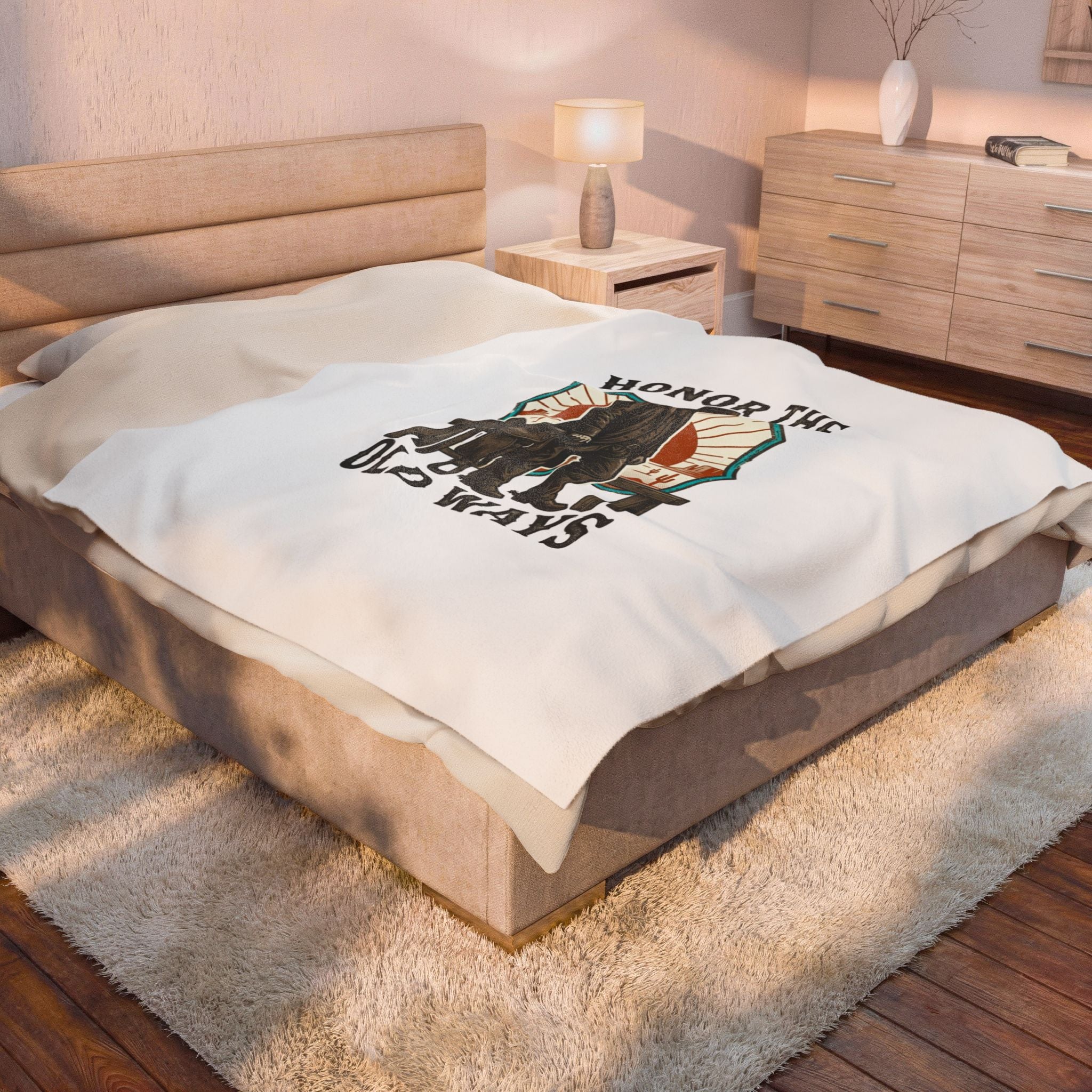 Honor the Old Ways Velveteen Blanket | Western Americana, Vintage Cowboy. 30" × 40"