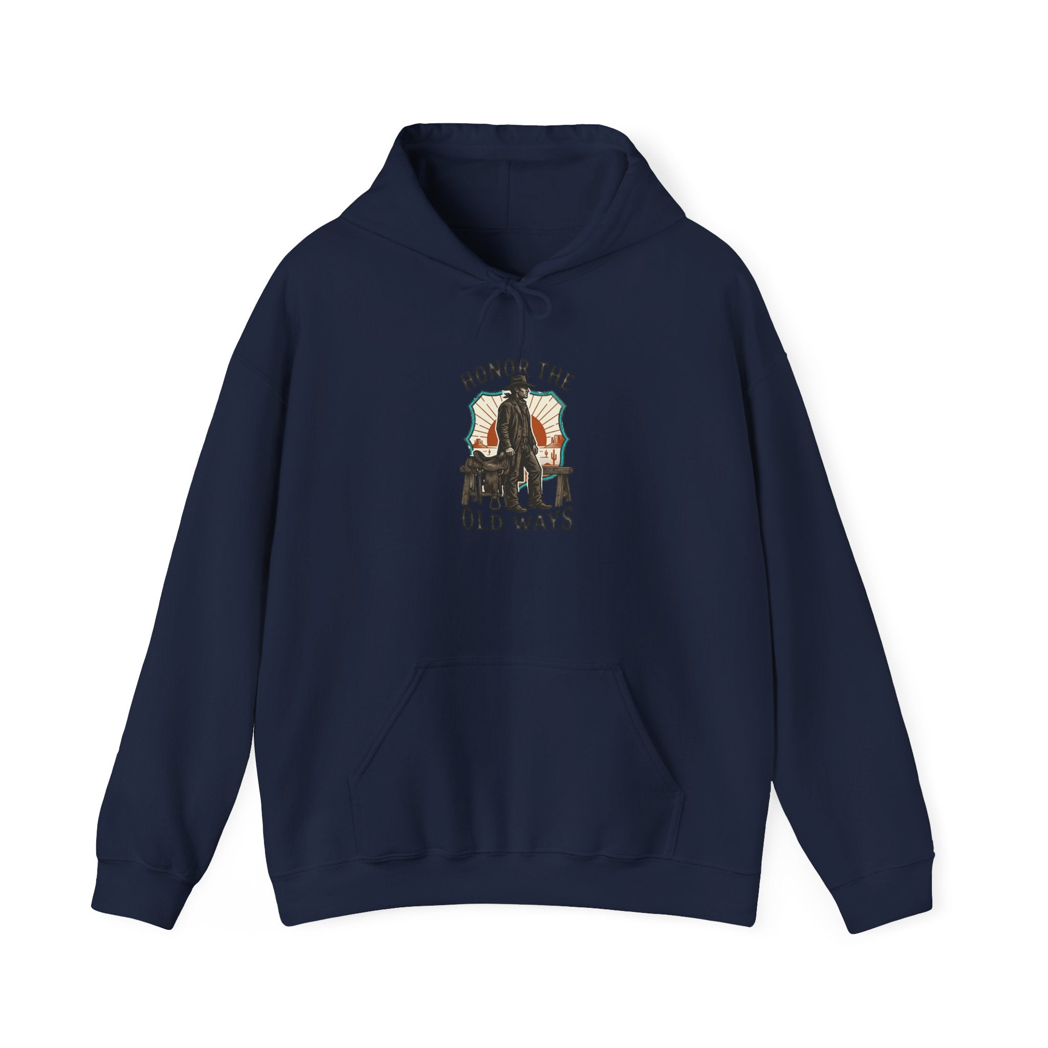 Honor the Old Ways Hoodie | Western Americana, Vintage Cowboy Frontier. Navy