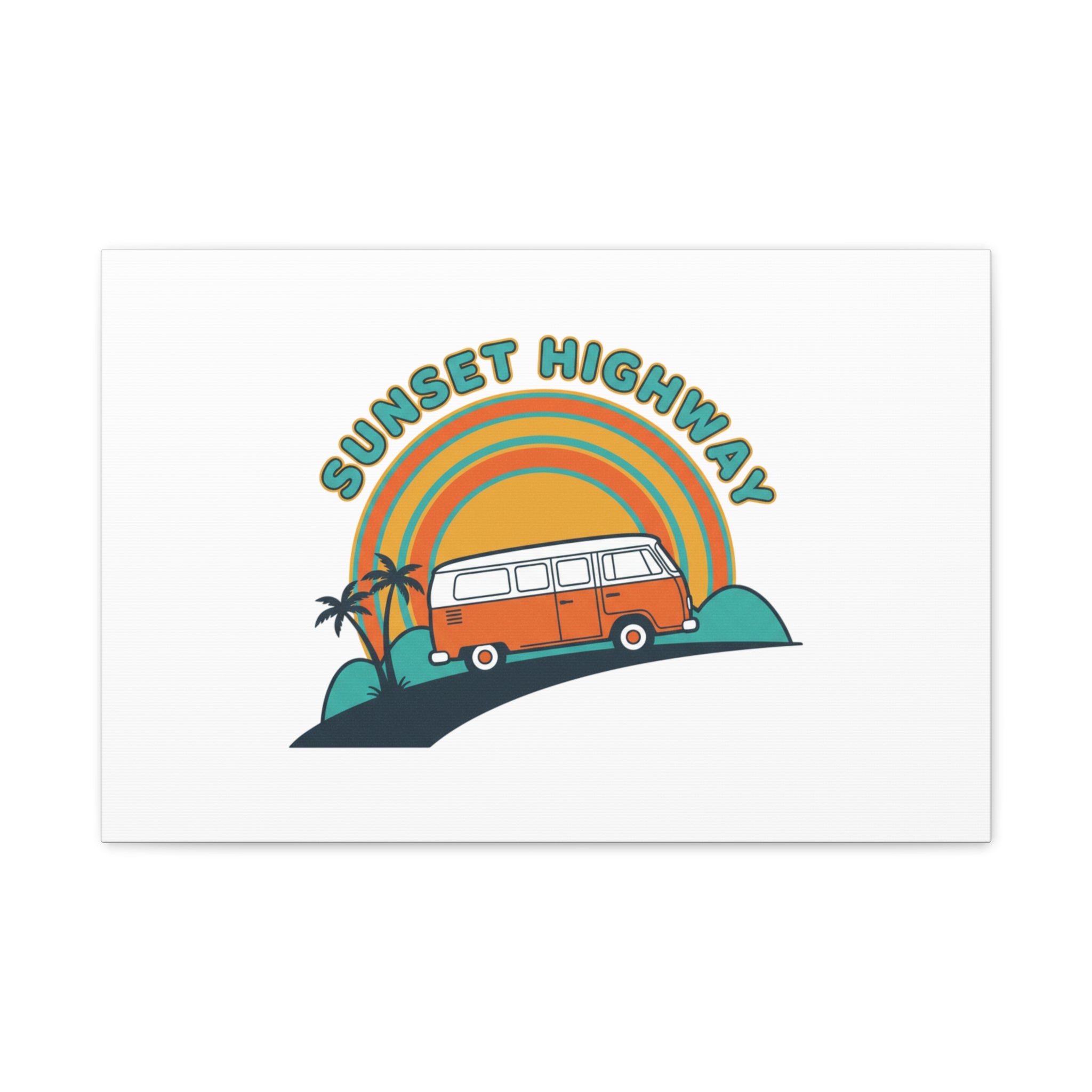 Sunset Highway Van Canvas | 1970s Retro Surf, Vintage Palm Poster 24″ x 16″ (Horizontal) 1.25"