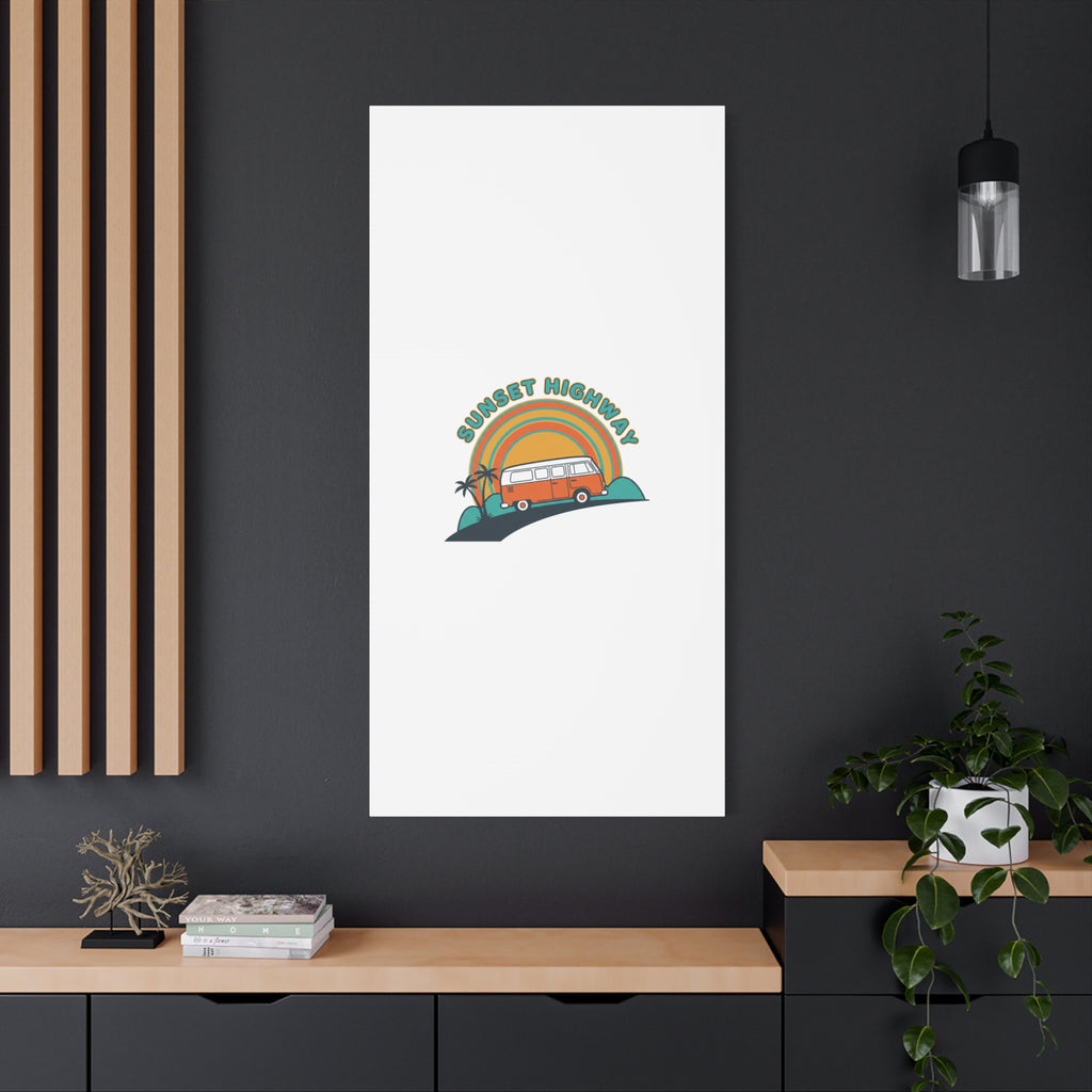Sunset Highway Van Canvas | 1970s Retro Surf, Vintage Palm Poster 36" x 36" 1.25"