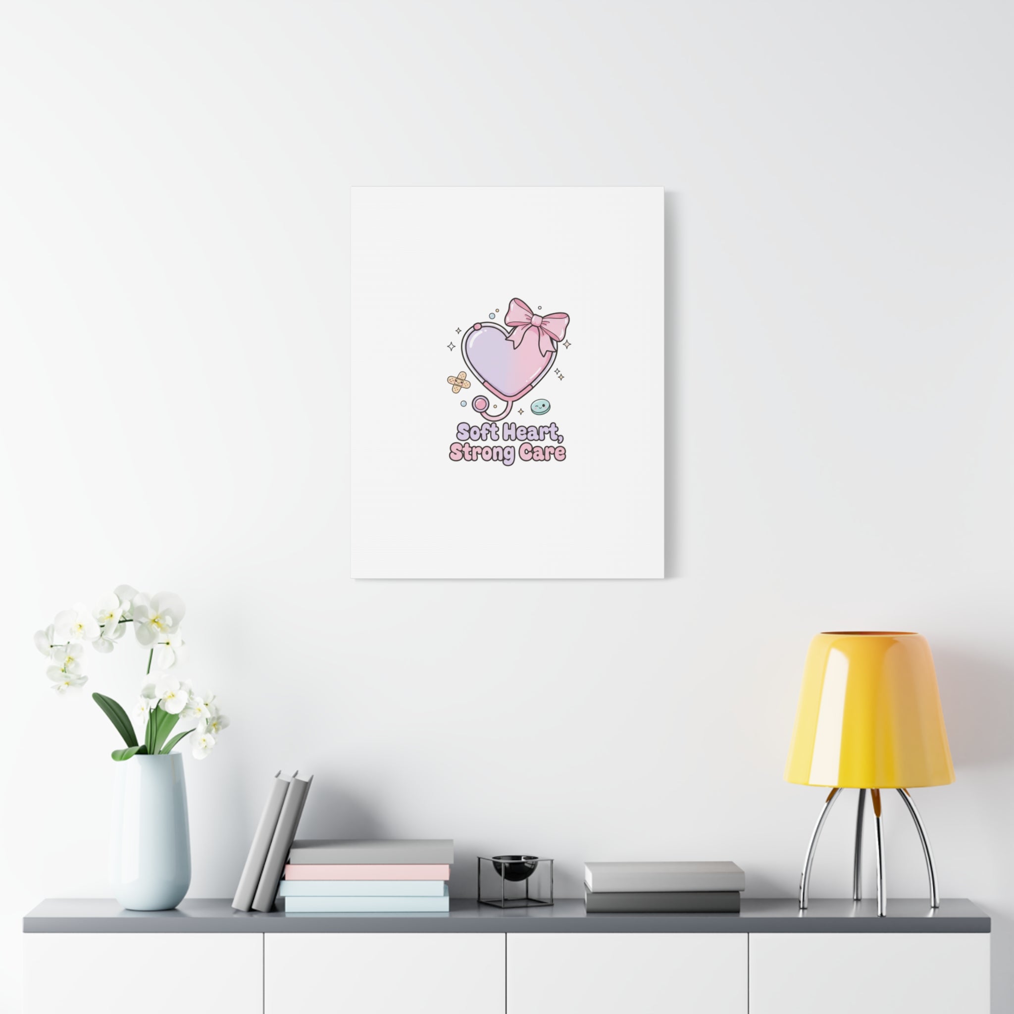 Soft Heart Strong Care Canvas, Pastel Cute Nurse Medical Art | Coquette Healthcare 36" x 36" 1.25"