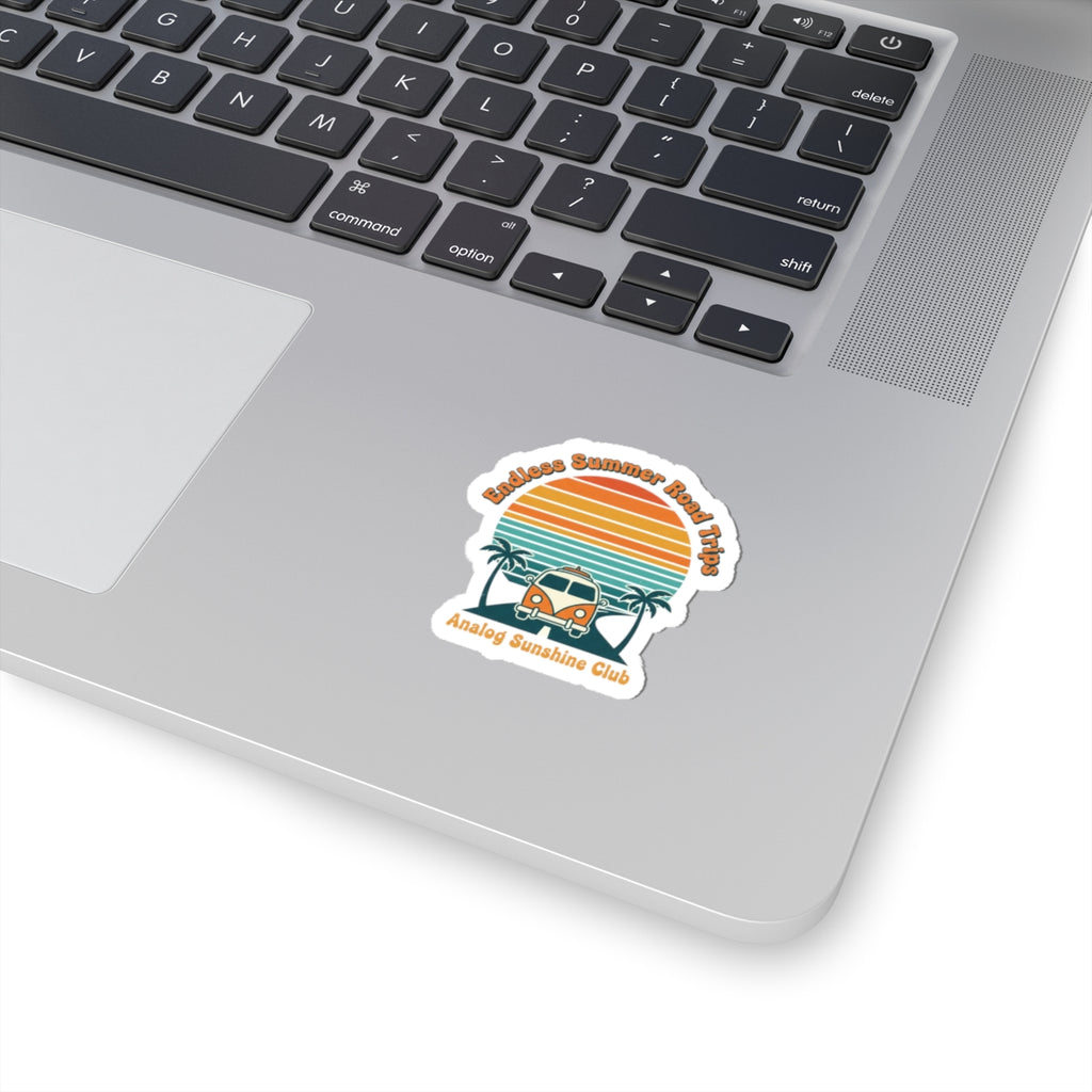 Retro VW Camper Sunset Sticker | 70s sunset, vintage palm postcard 2" × 2" White