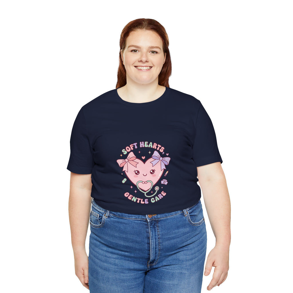 Kawaii Nurse Heart Tee | pastel healthcare design, coquette medical shirt Navy