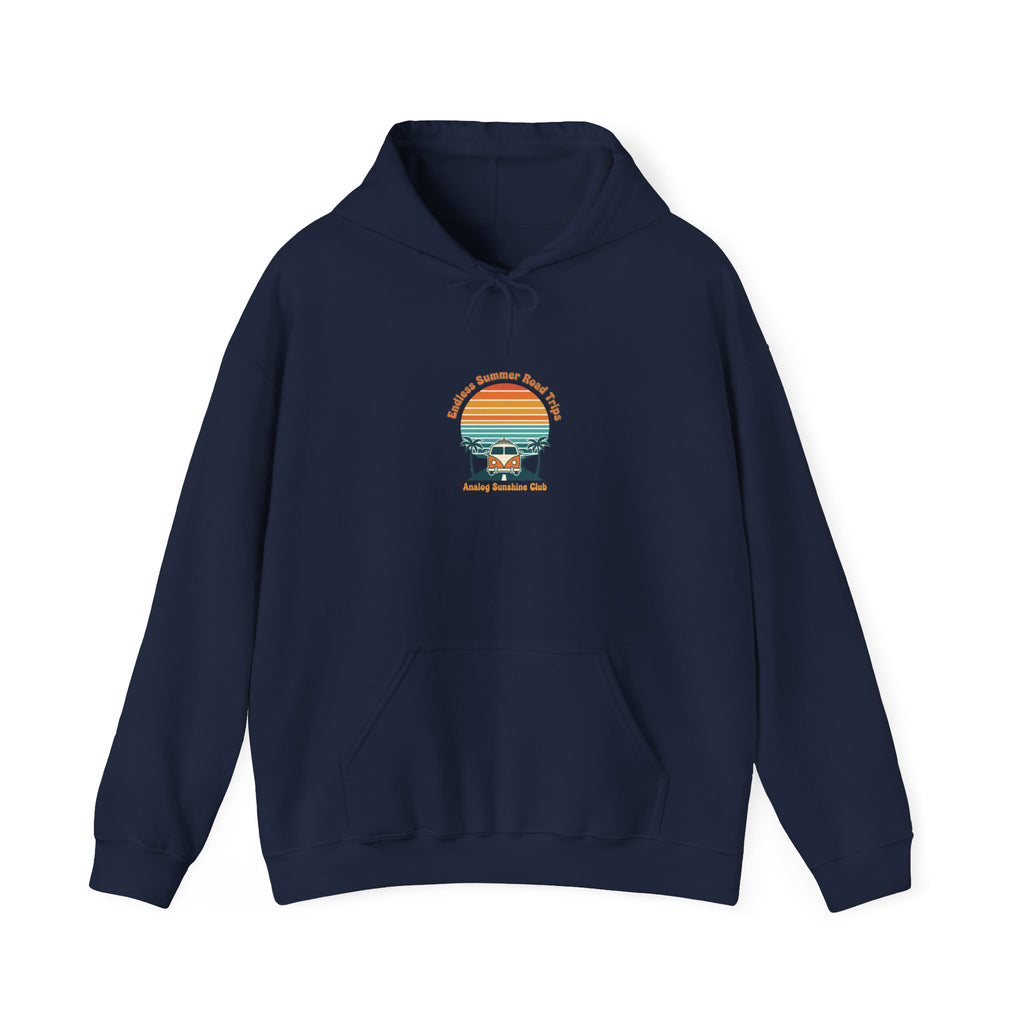 Retro 70s Sunset Surf Hoodie | vintage palm golden hour postcard design