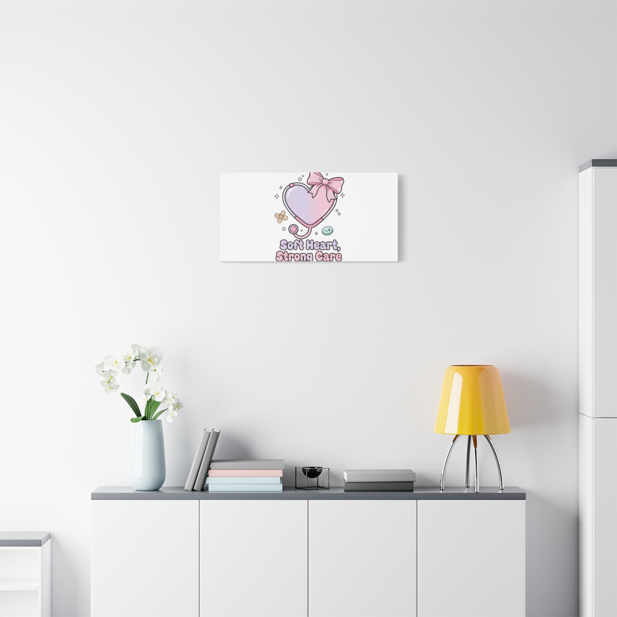 Soft Heart Strong Care Canvas, Pastel Cute Nurse Medical Art | Coquette Healthcare 36" x 36" 1.25"