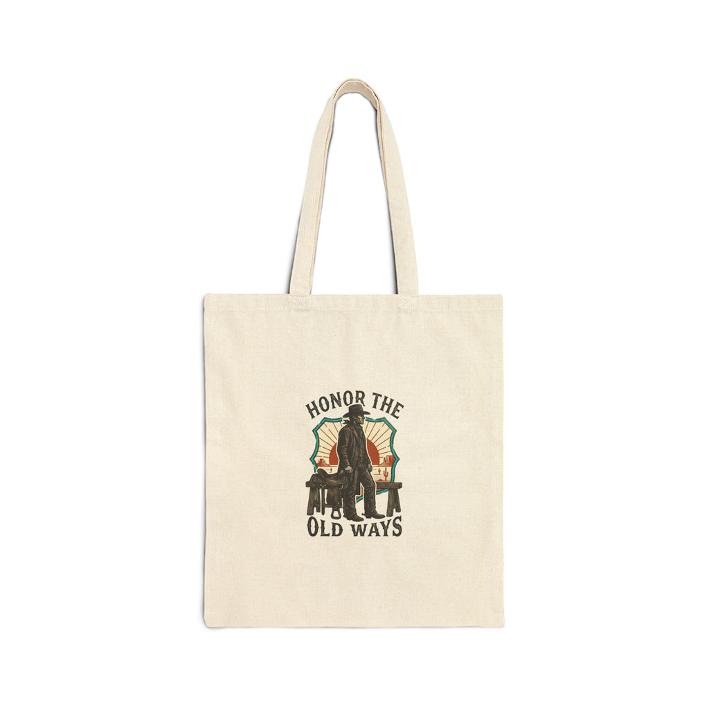 Honor the Old Ways Tote | Western Americana, Vintage Cowboy Frontier. Natural 15" x 16"