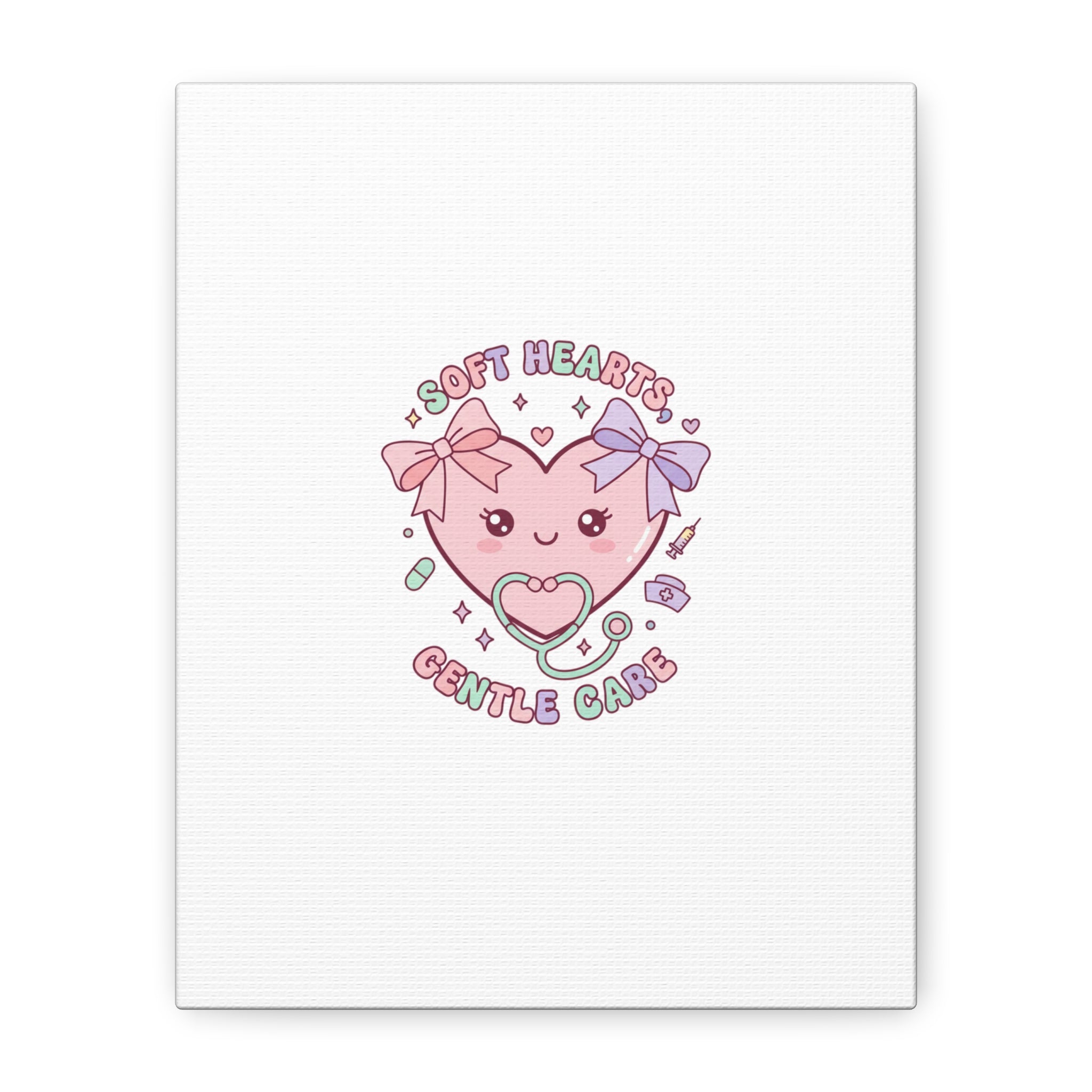 Soft Hearts Gentle Care Canvas, Cute Nurse Graphic | Pastel Coquette Medical Art 8" x 10" (Vertical) 1.25"