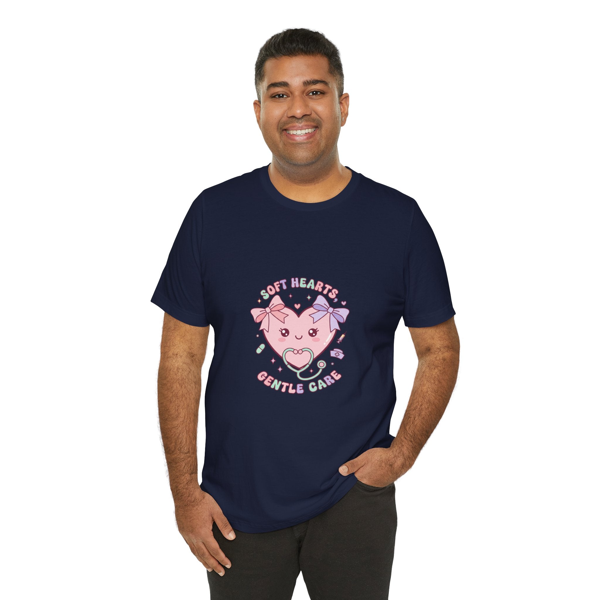 Kawaii Nurse Heart Tee | pastel healthcare design, coquette medical shirt Navy