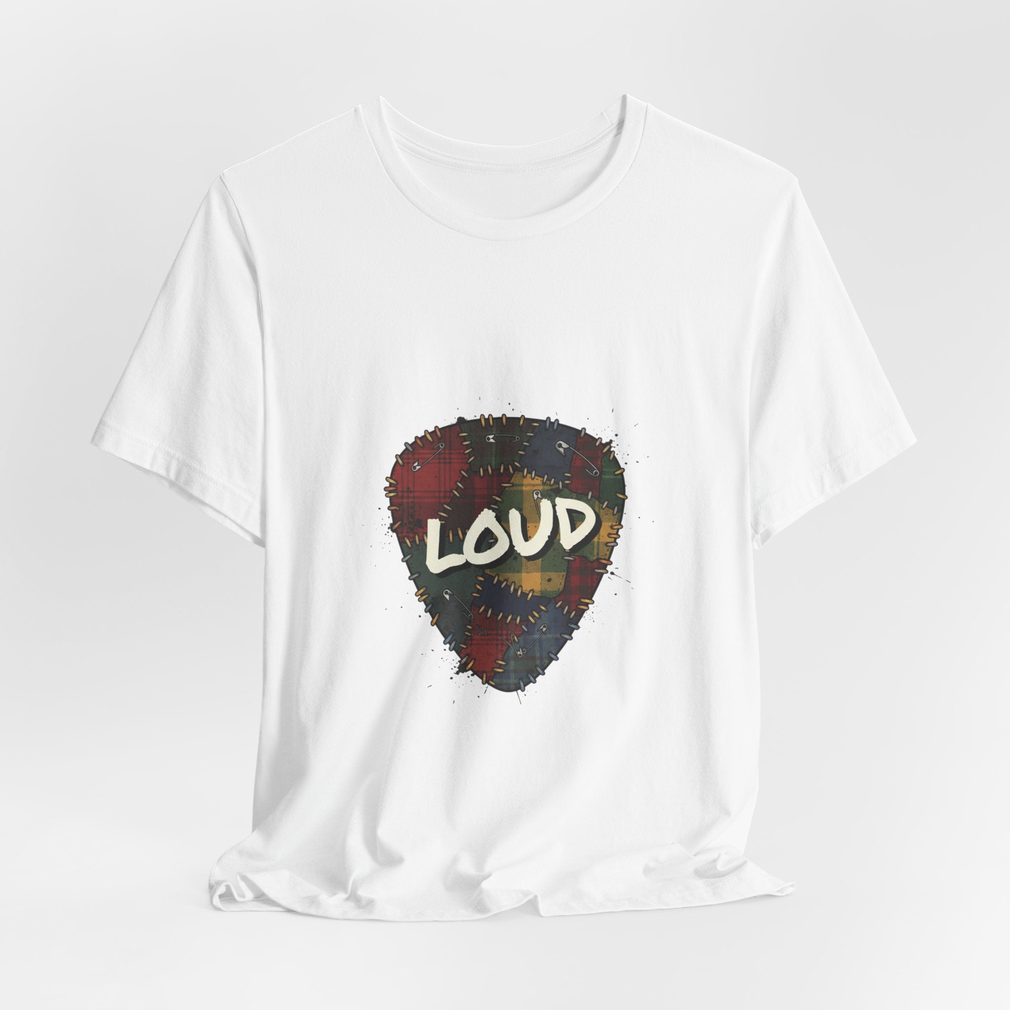 Loud Plaid Patchwork Guitar Pick Tee | Grunge Shirt, 90s Rock Revival Navy
