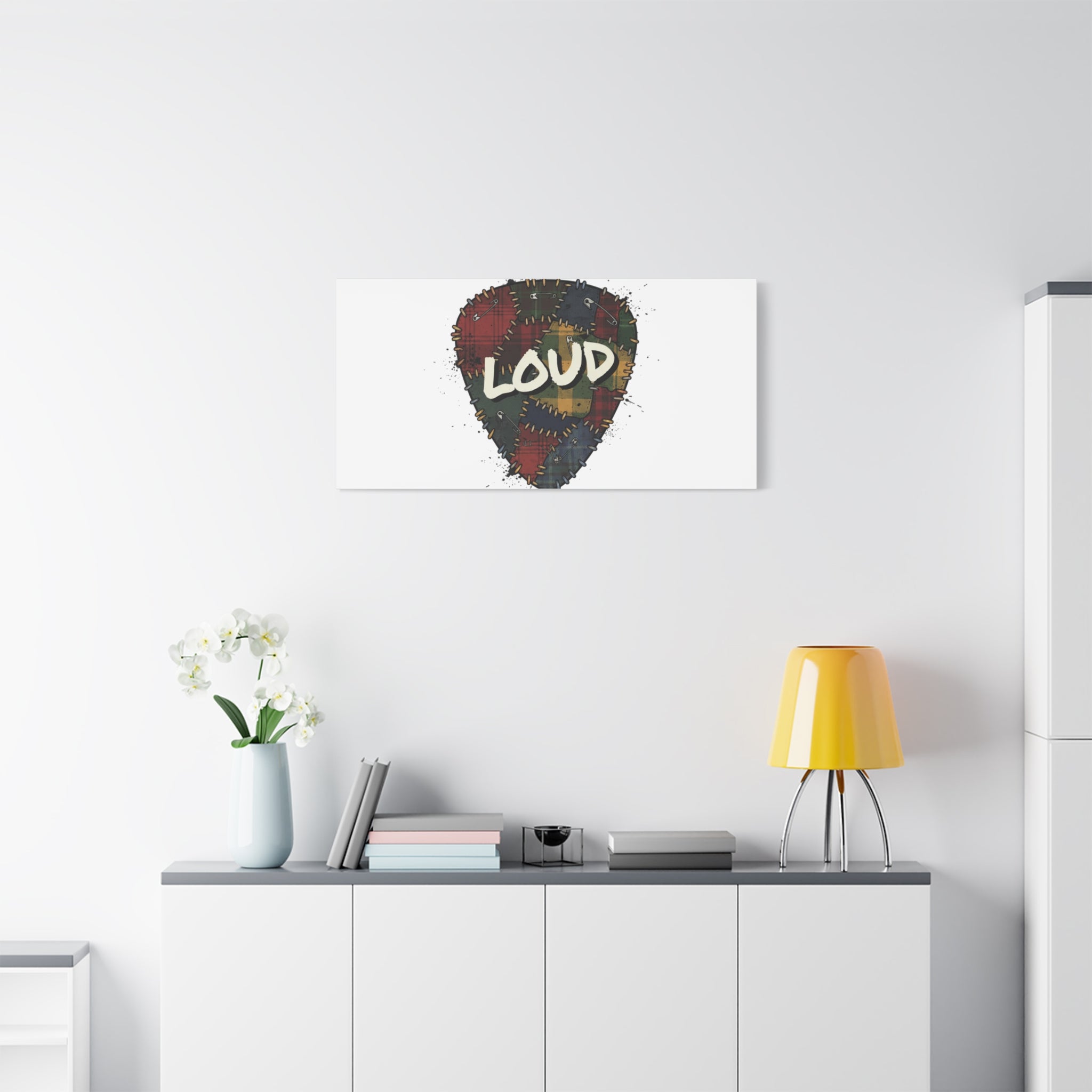 Plaid Patchwork Guitar Pick Canvas, Grunge Revival, 90s Rock Plaid Aesthetic 36" x 36" 1.25"