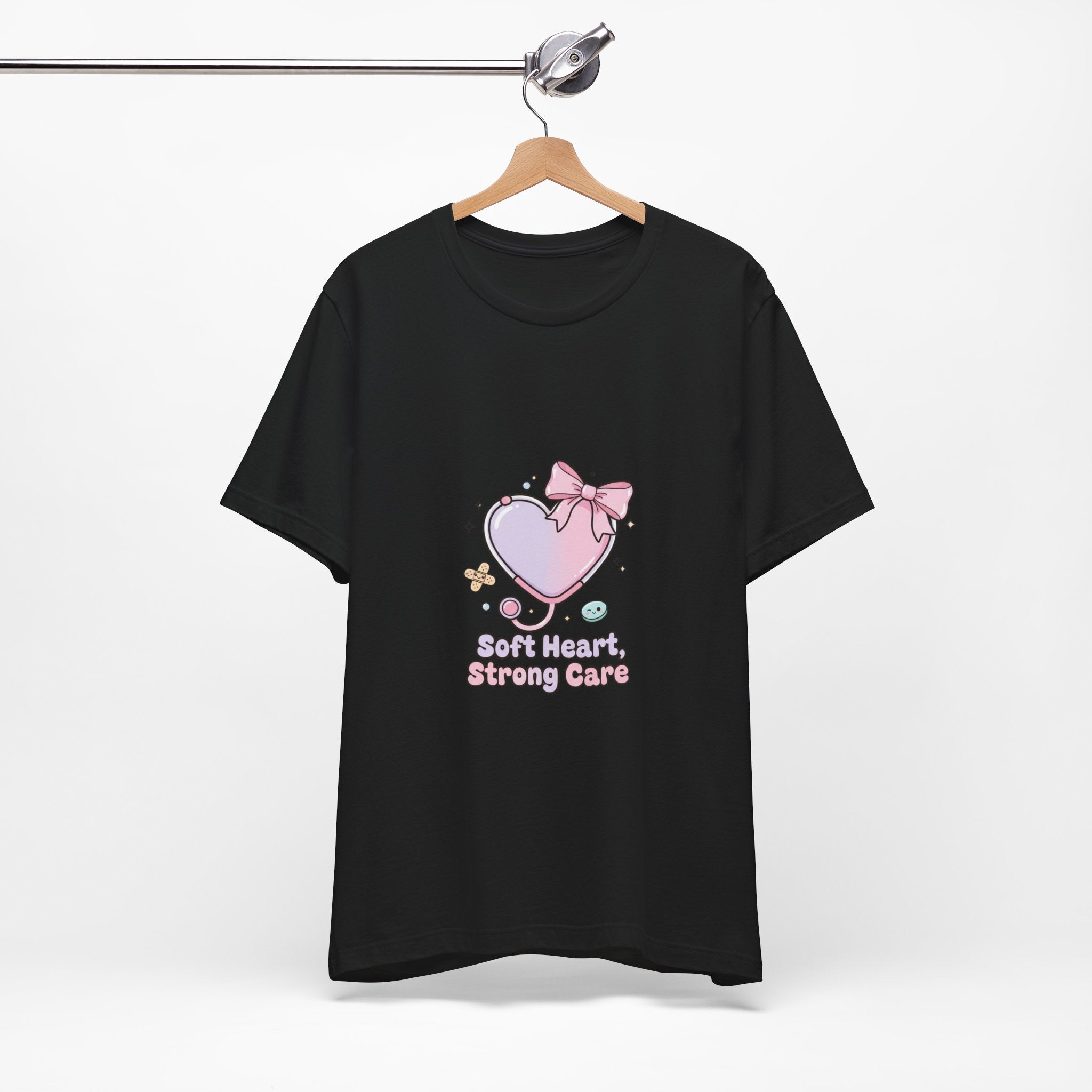 Soft Heart Strong Care T-Shirt | cute nurse graphic, pastel coquette medical shirt Navy