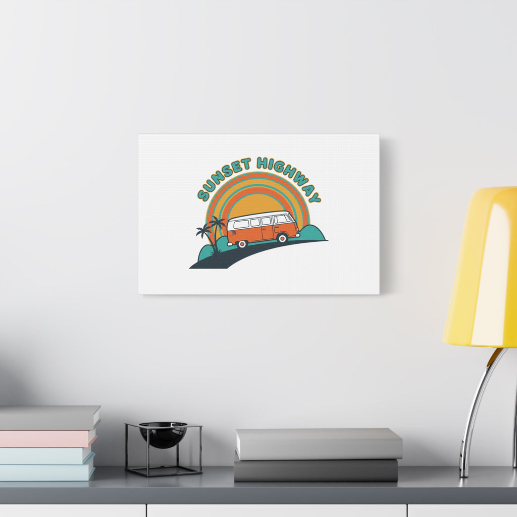 Sunset Highway Van Canvas | 1970s Retro Surf, Vintage Palm Poster 36" x 36" 1.25"