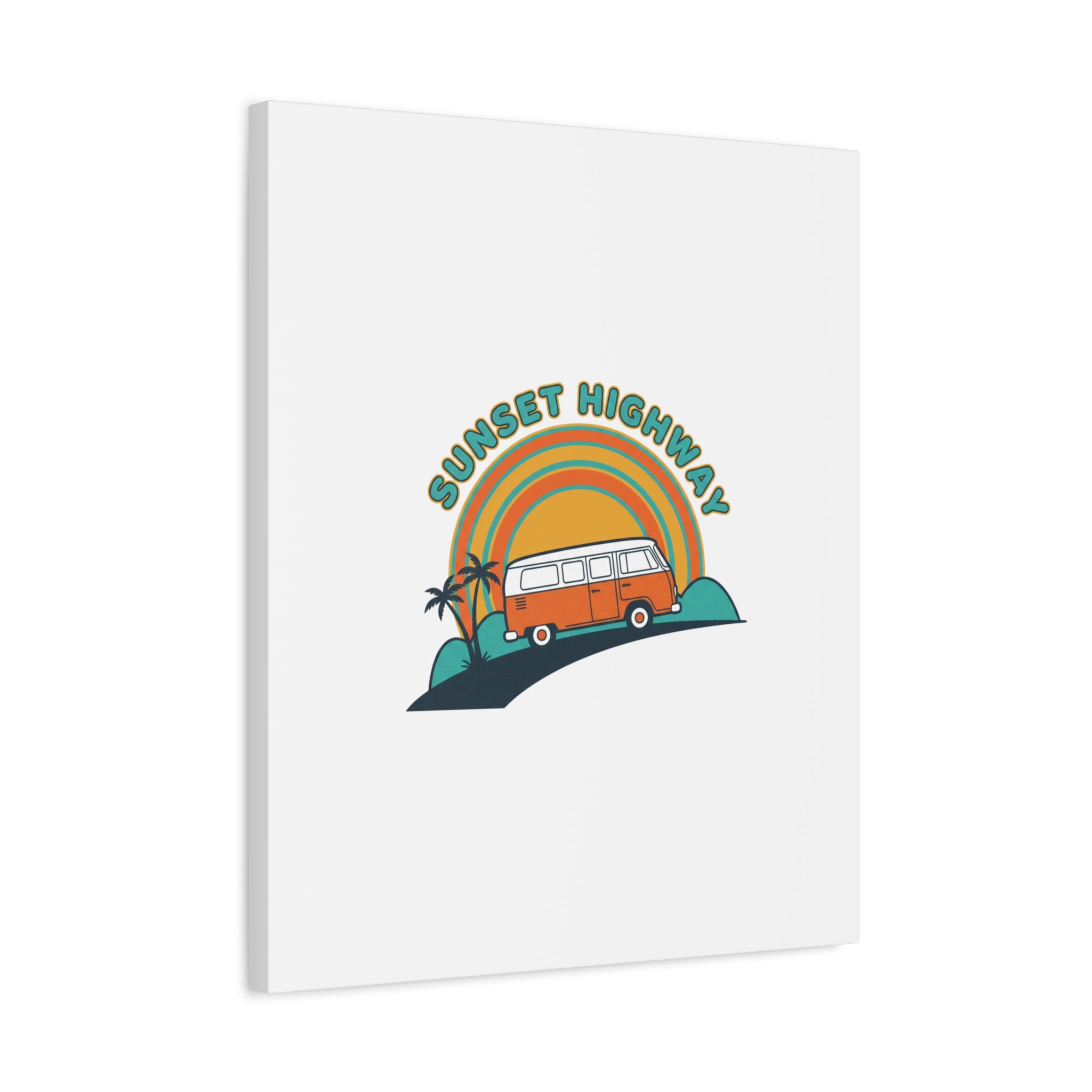 Sunset Highway Van Canvas | 1970s Retro Surf, Vintage Palm Poster 36" x 36" 1.25"