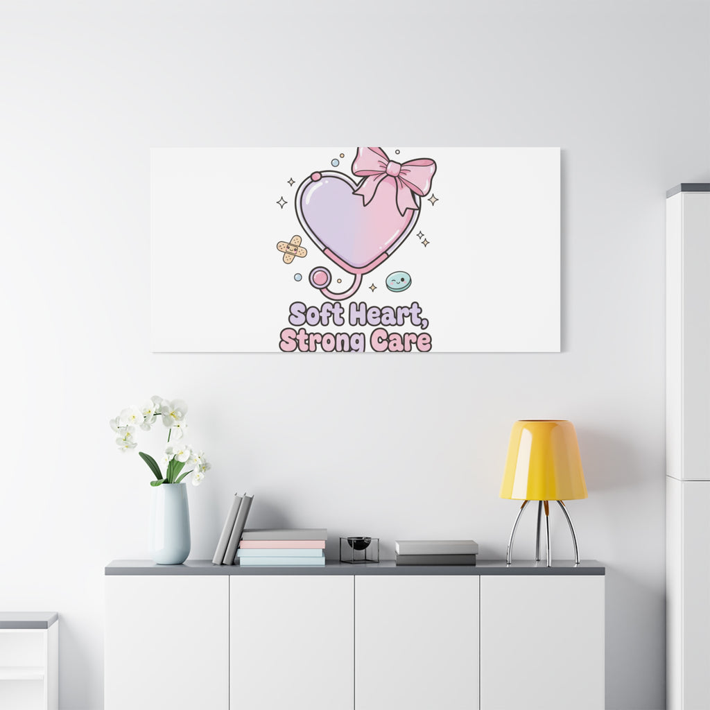 Soft Heart Strong Care Canvas, Pastel Cute Nurse Medical Art | Coquette Healthcare 36" x 36" 1.25"