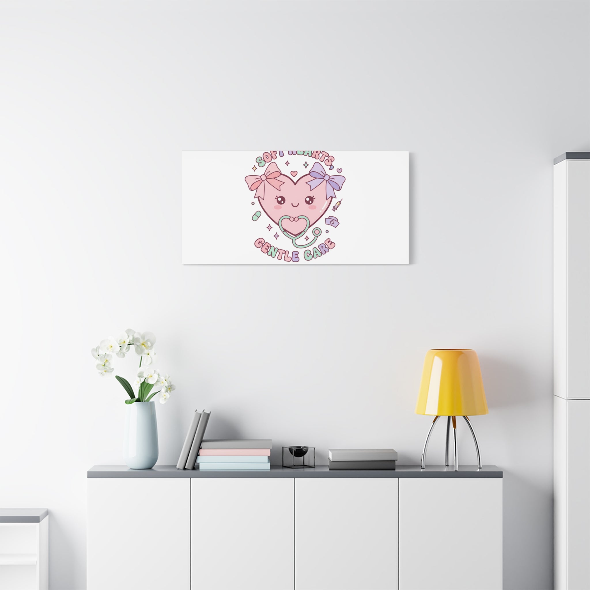 Soft Hearts Gentle Care Canvas, Cute Nurse Graphic | Pastel Coquette Medical Art 36" x 36" 1.25"