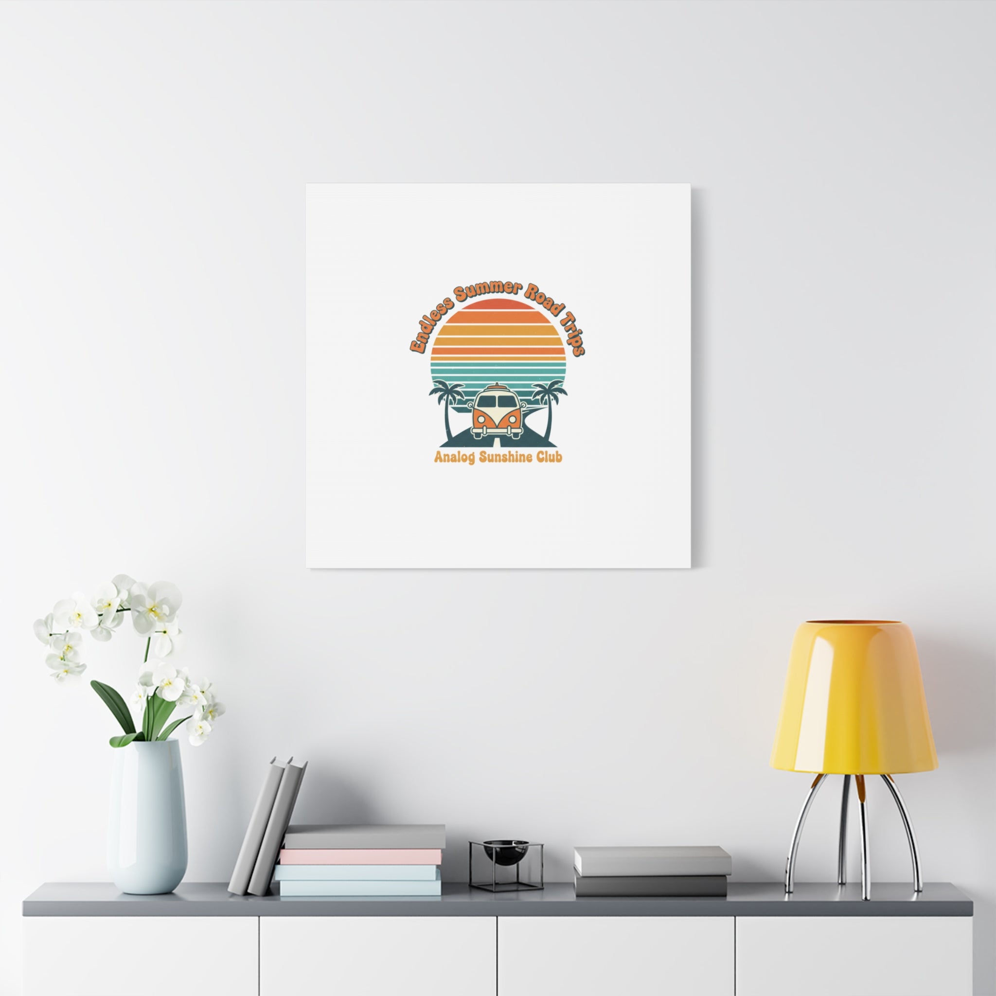 Endless Summer Road Trips Canvas | 1970s Sunset, Retro Surf Palm Art 36" x 36" 1.25"