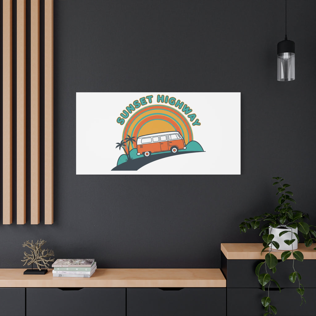 Sunset Highway Van Canvas | 1970s Retro Surf, Vintage Palm Poster 36" x 36" 1.25"