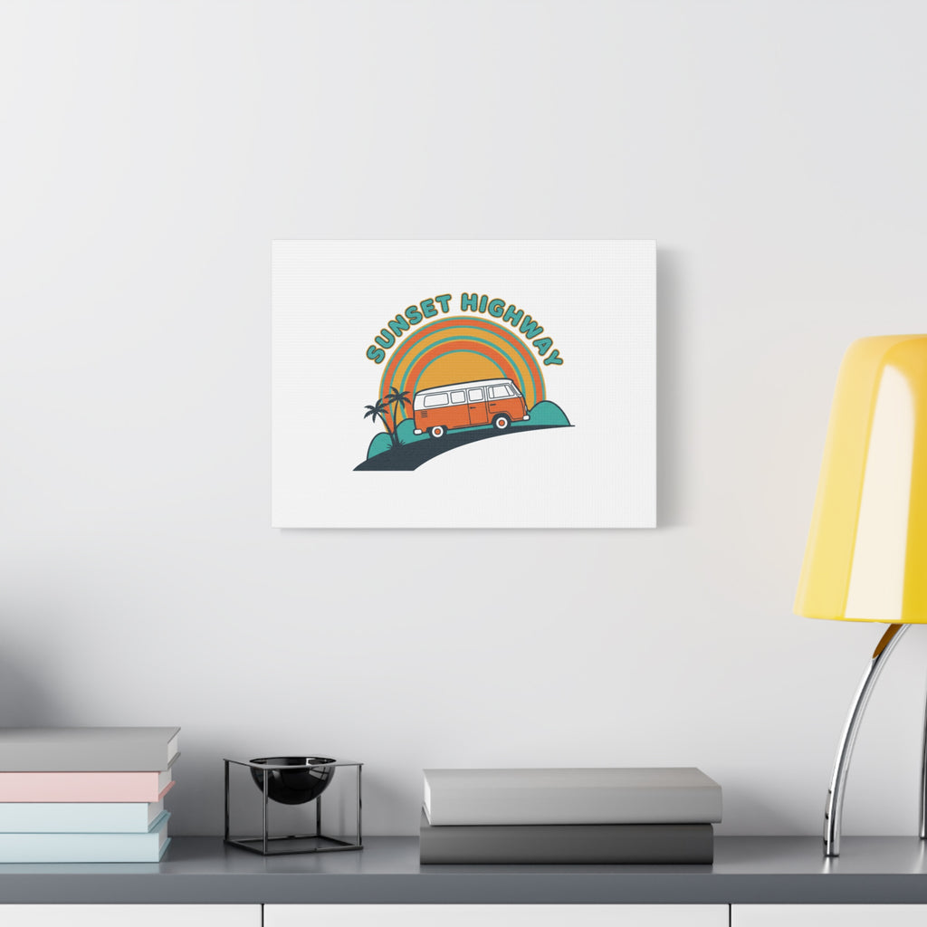 Sunset Highway Van Canvas | 1970s Retro Surf, Vintage Palm Poster 36" x 36" 1.25"