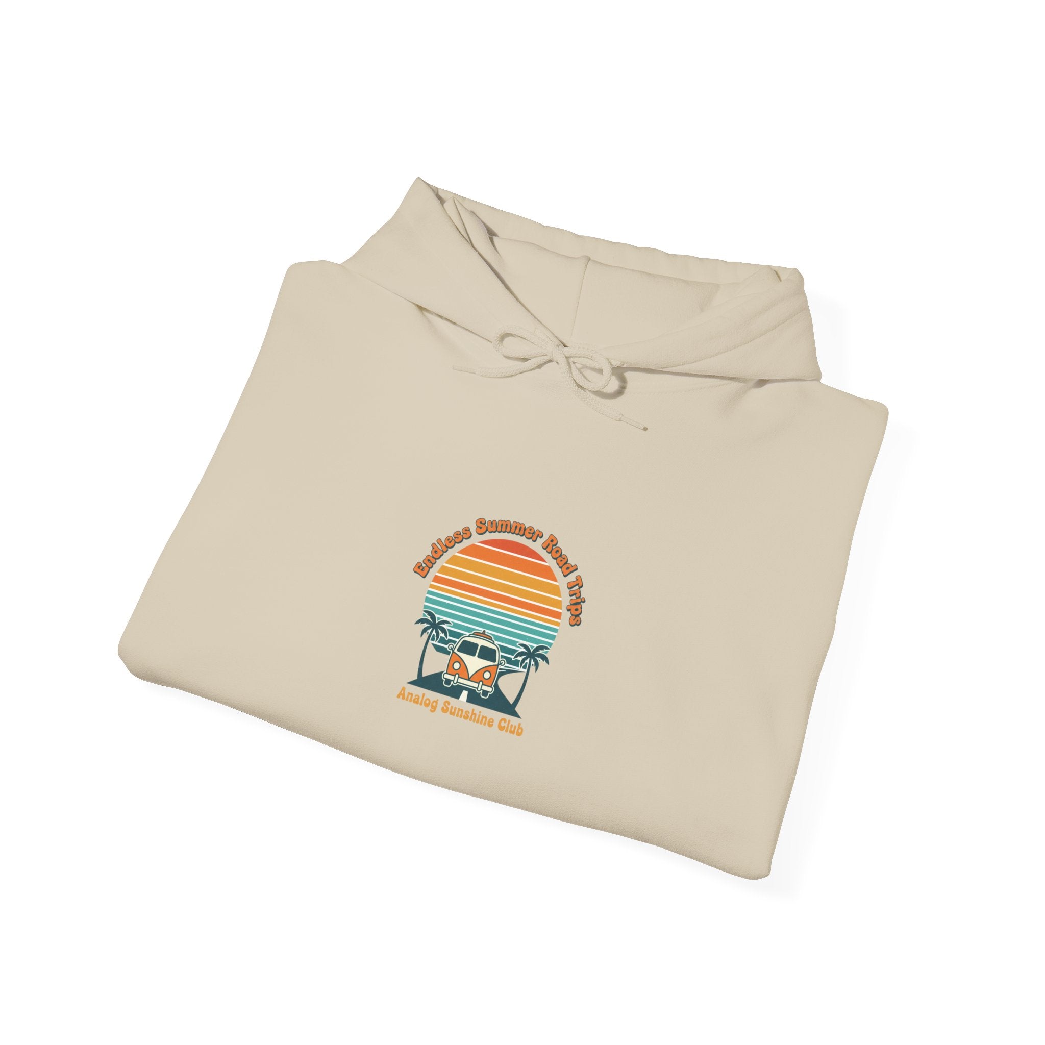Retro 70s Sunset Surf Hoodie | vintage palm golden hour postcard design Navy