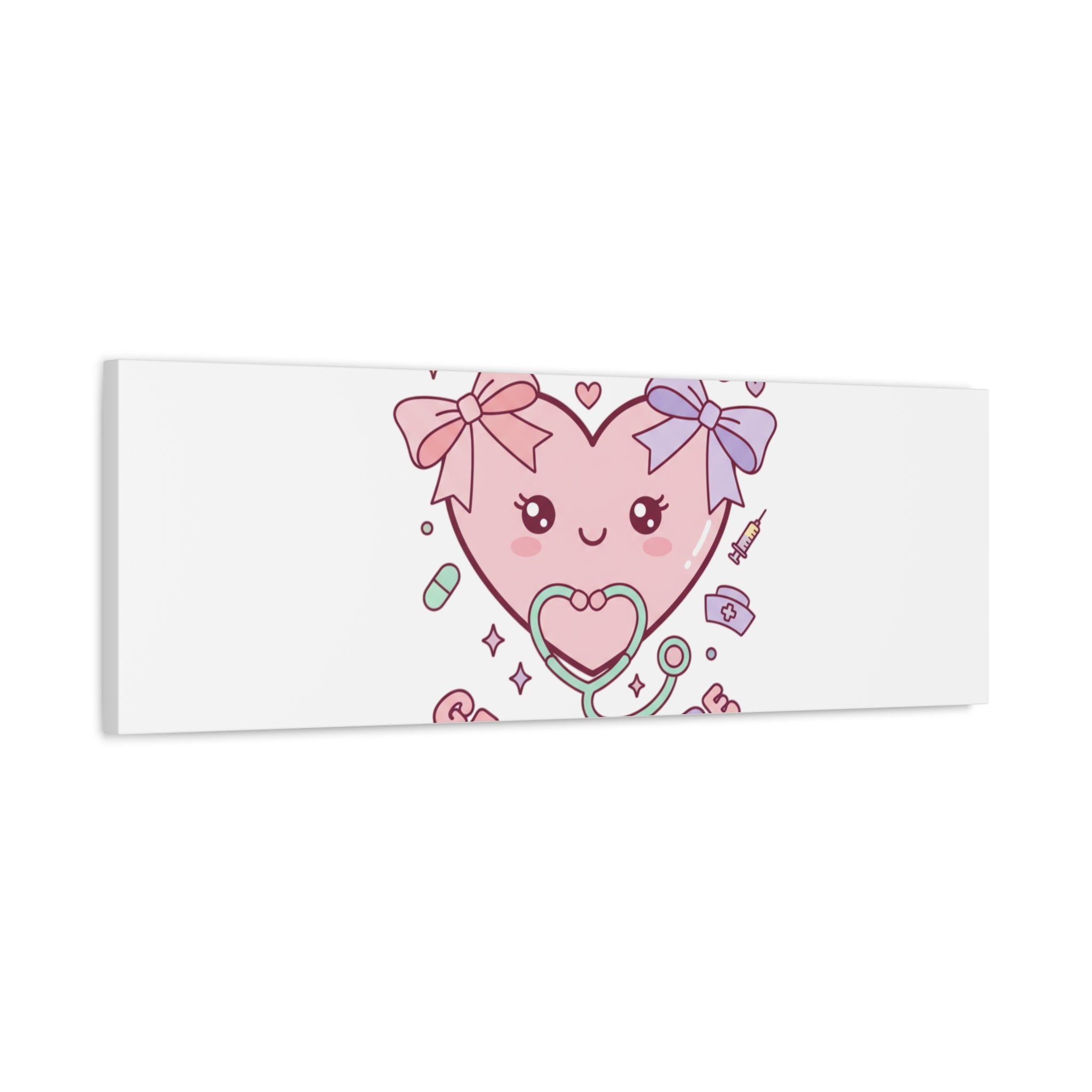 Soft Hearts Gentle Care Canvas, Cute Nurse Graphic | Pastel Coquette Medical Art 36" x 36" 1.25"